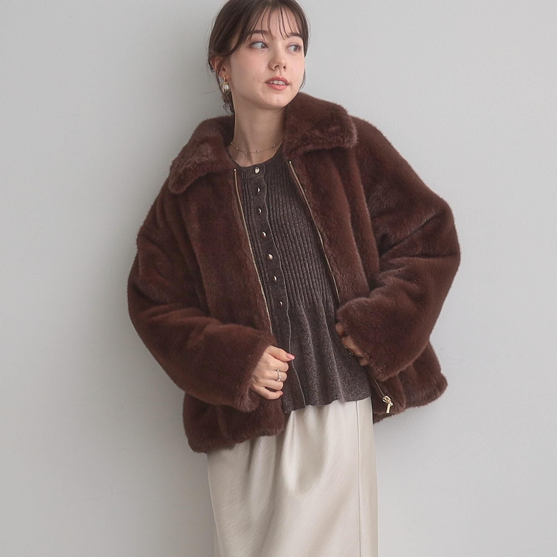 Couture broach「【ふわふわ・上品】ミンクフェイクファーアウター」|ブルゾン・スタジャン|ブラウン(043)