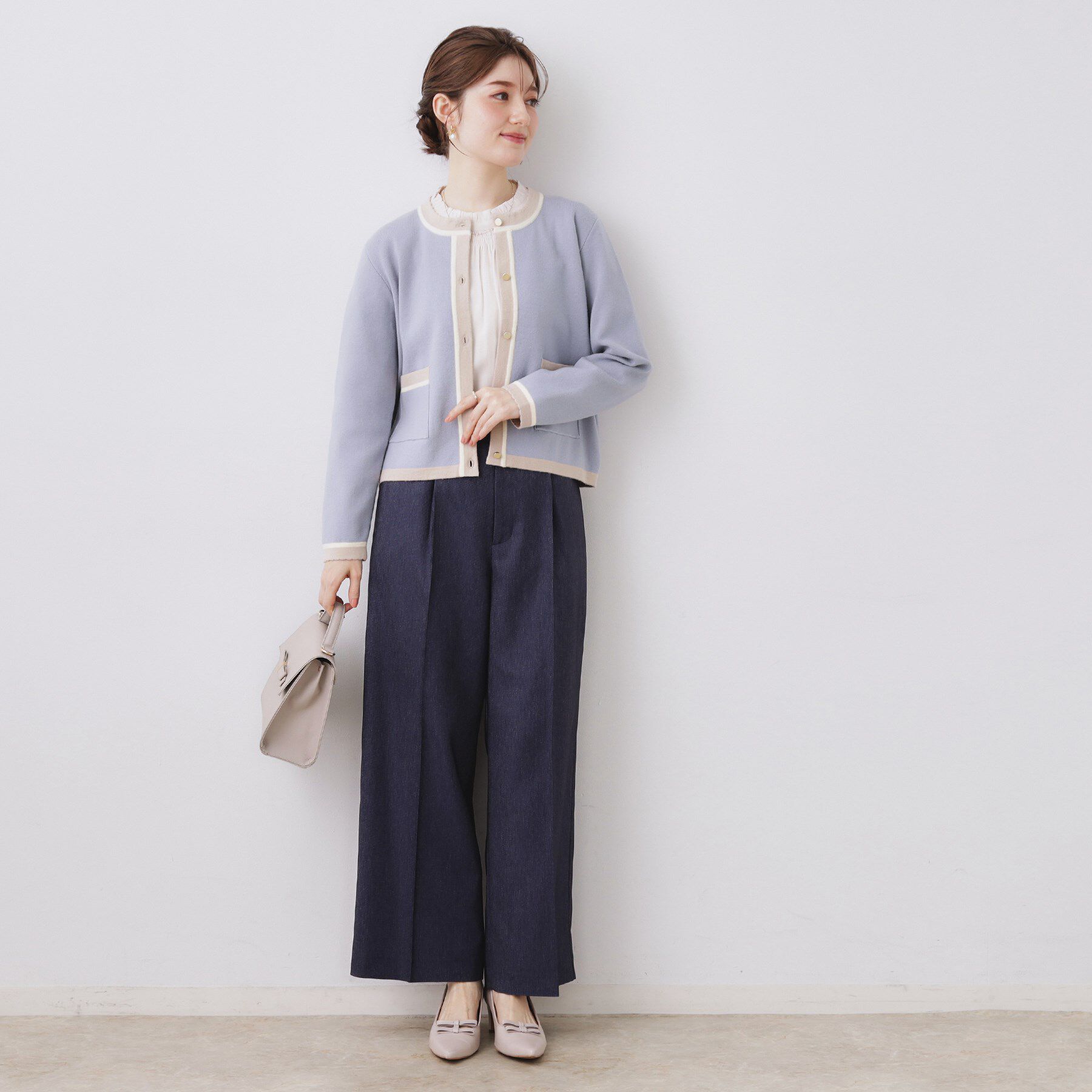 Couture broach「【ハレの日・通勤・着映え】配色 総針カーディガン」|カーディガン|