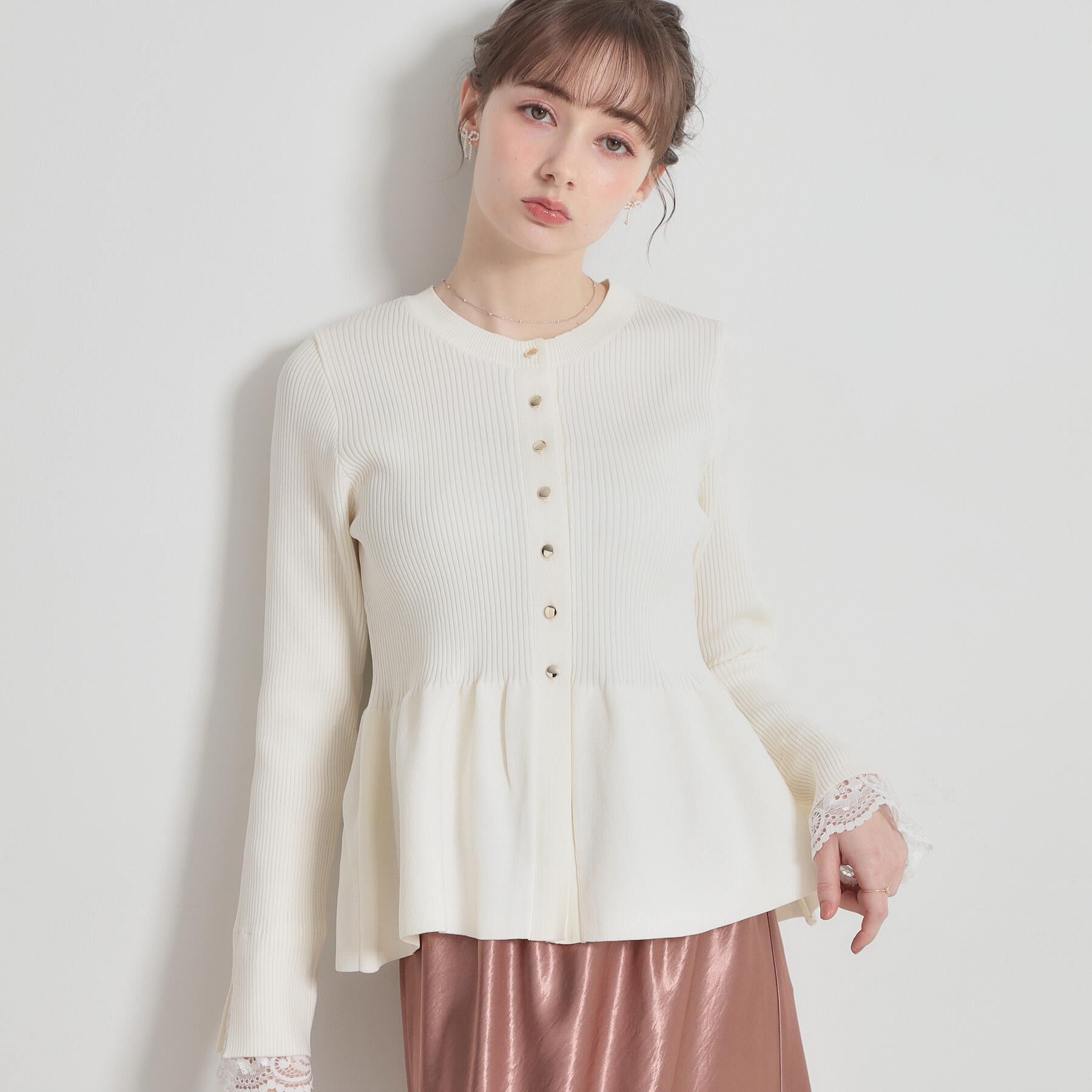 Couture broach「【大人かわいい・洗える】ペプラムニットカーディガン」|カーディガン|オフホワイト(003
