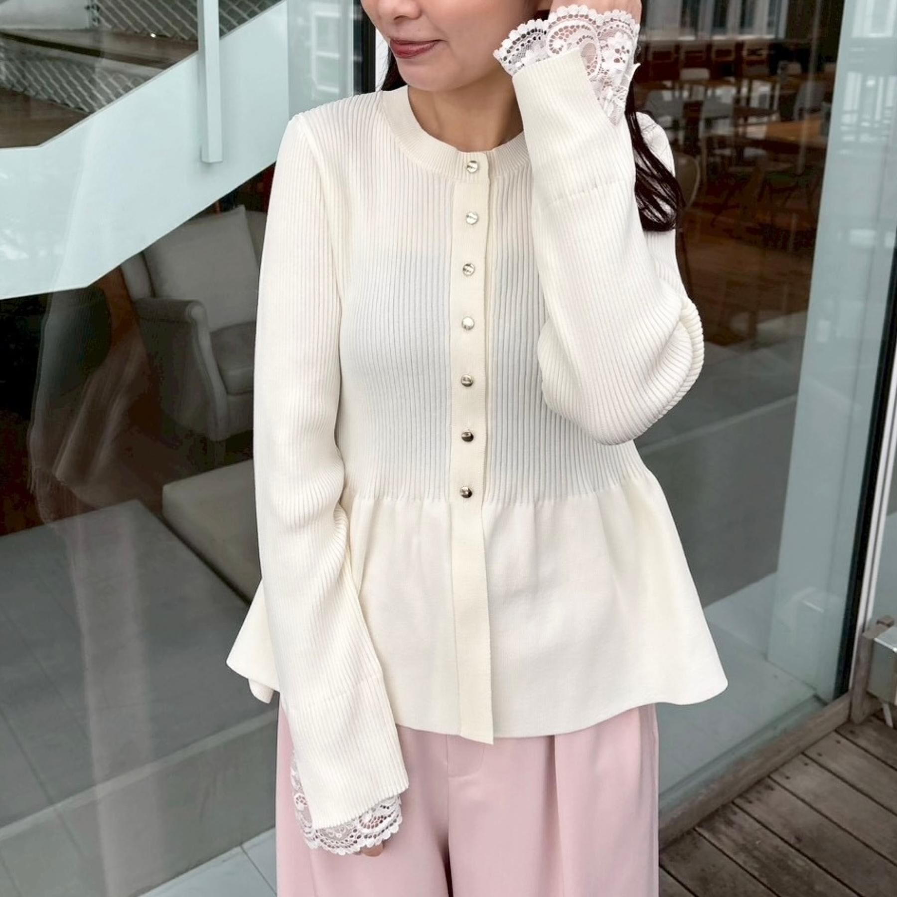 Couture broach「【大人かわいい・洗える】ペプラムニットカーディガン」|カーディガン|