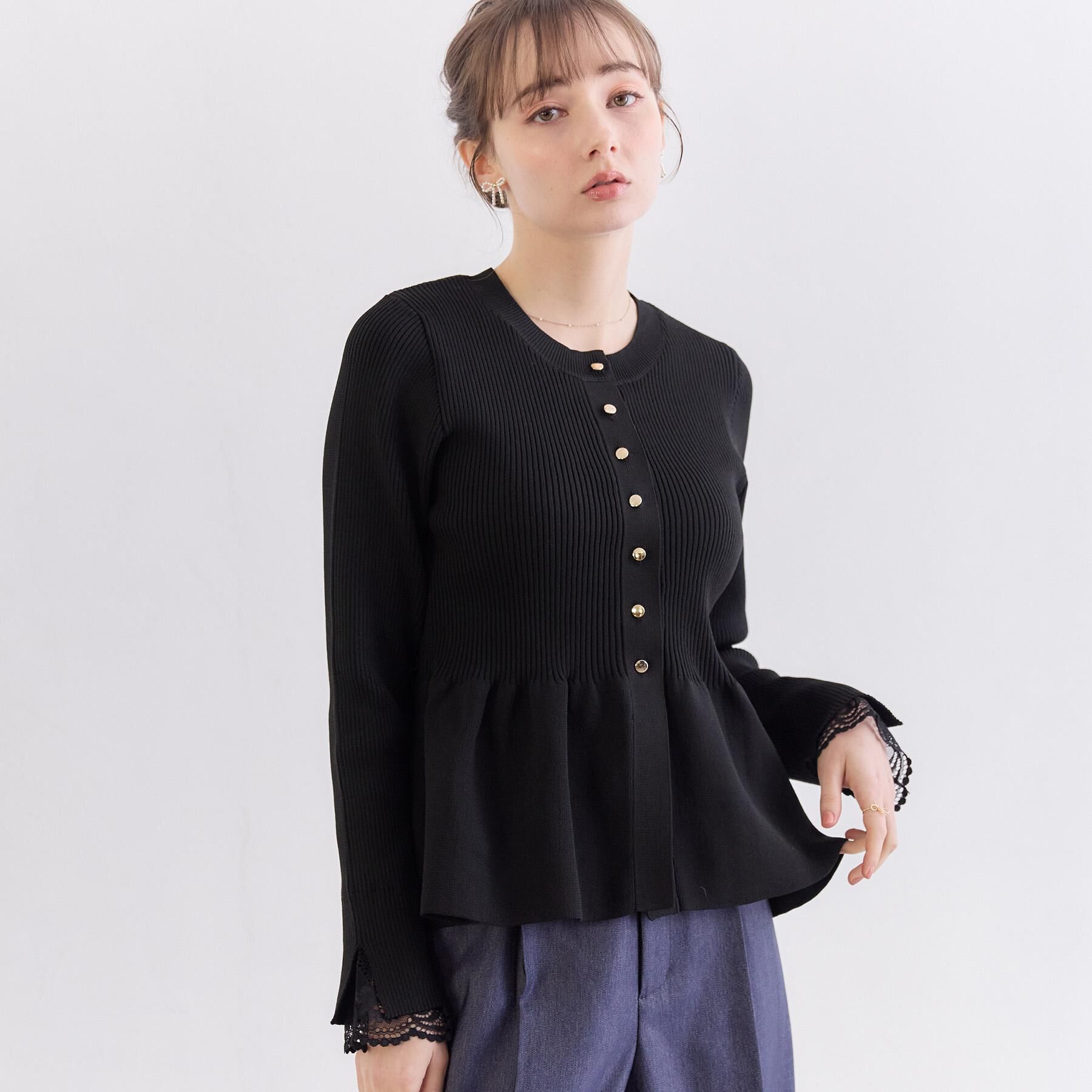 Couture broach「【大人かわいい・洗える】ペプラムニットカーディガン」|カーディガン|