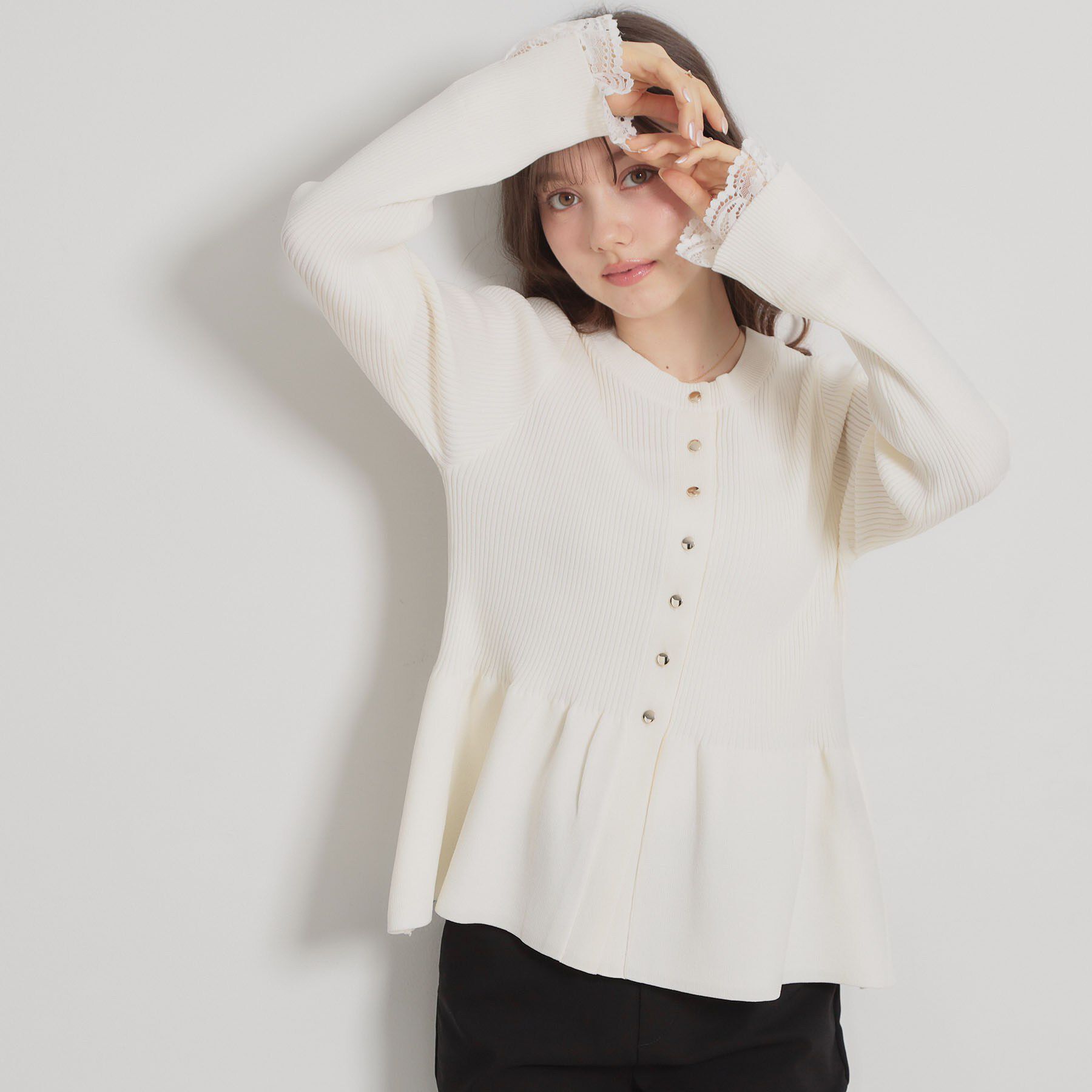 Couture broach「【大人かわいい・洗える】ペプラムニットカーディガン」|カーディガン|