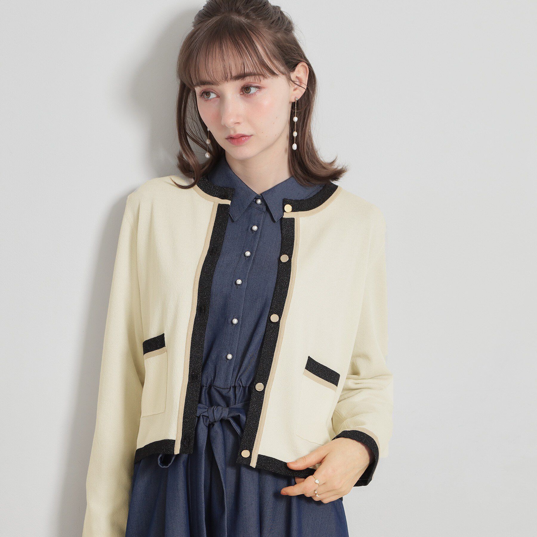 Couture broach「【洗える・着映え】SPRING配色カーディガン」|カーディガン|