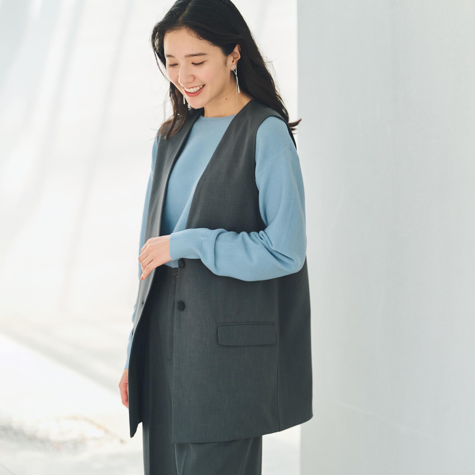 THE SHOP TK「ノーカラージレ【セットアップ可/洗濯機OK】」|ベスト・ジレ|