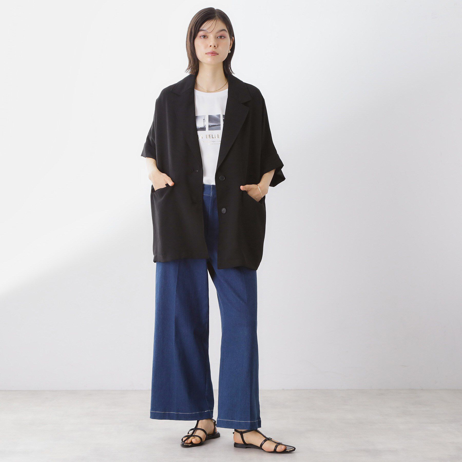 THE SHOP TK「ドルマン半袖ジャケット【洗える】」|テーラードジャケット|