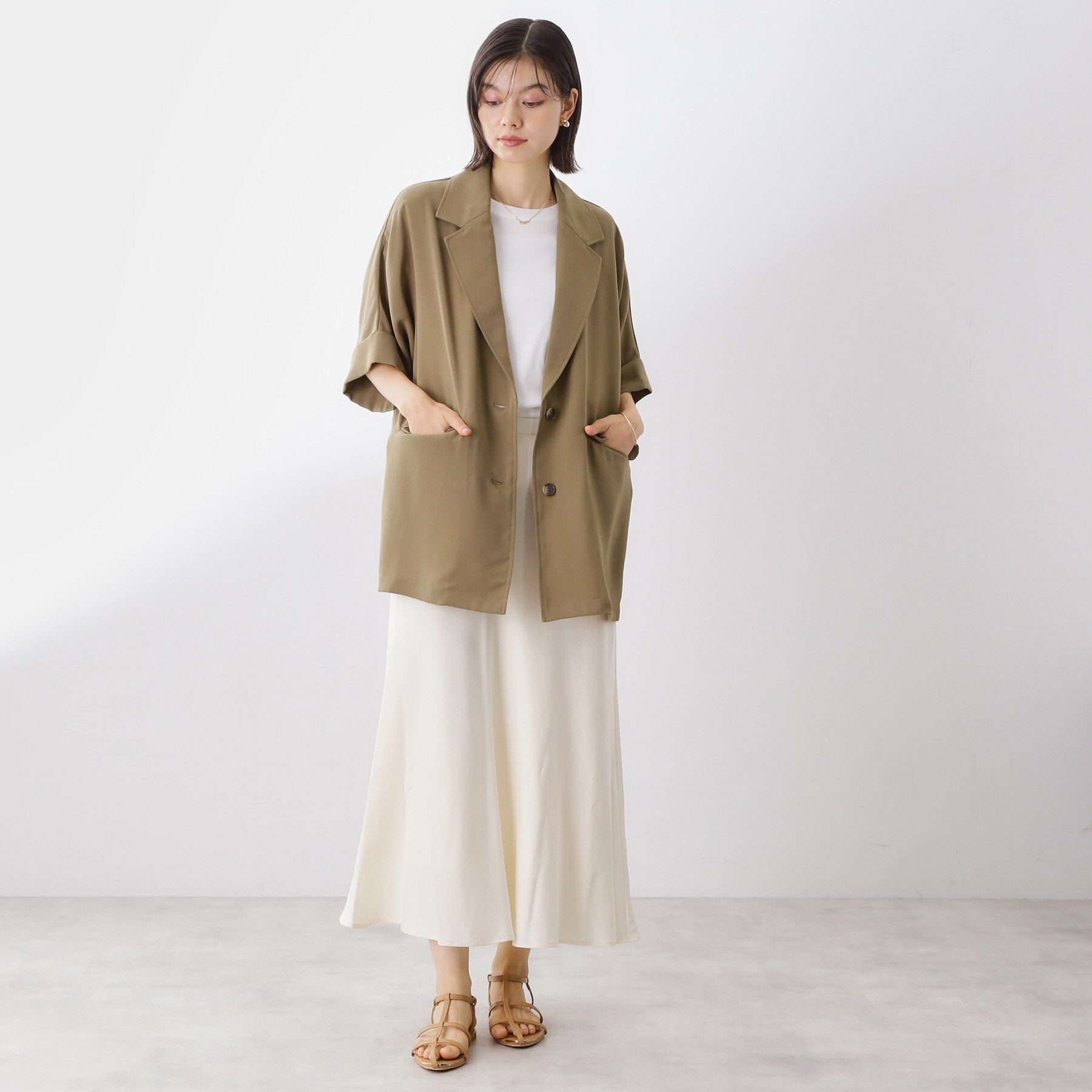 THE SHOP TK「ドルマン半袖ジャケット【洗える】」|テーラードジャケット|