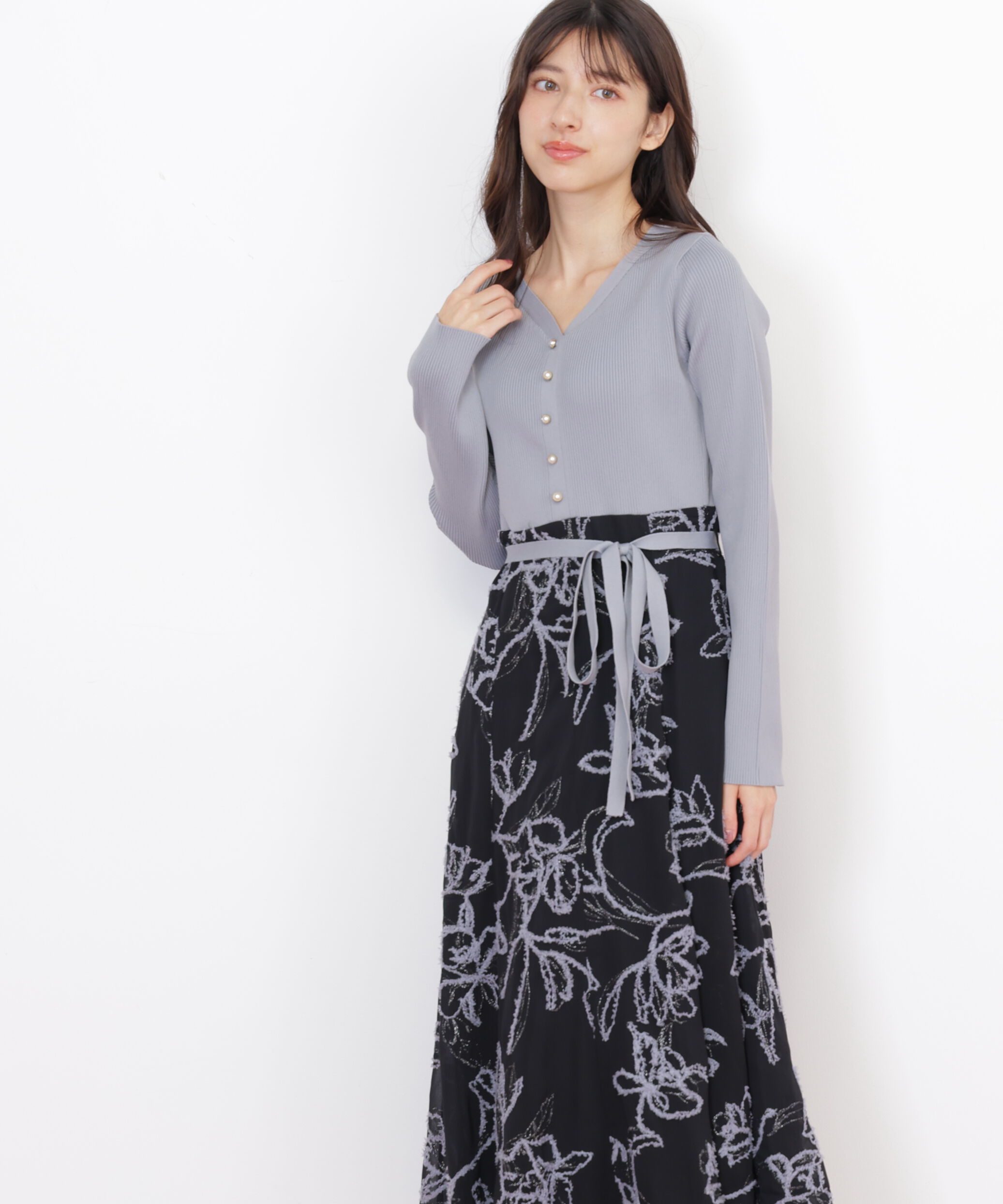  「モール刺繍ドッキングニットワンピース」|ワンピース|