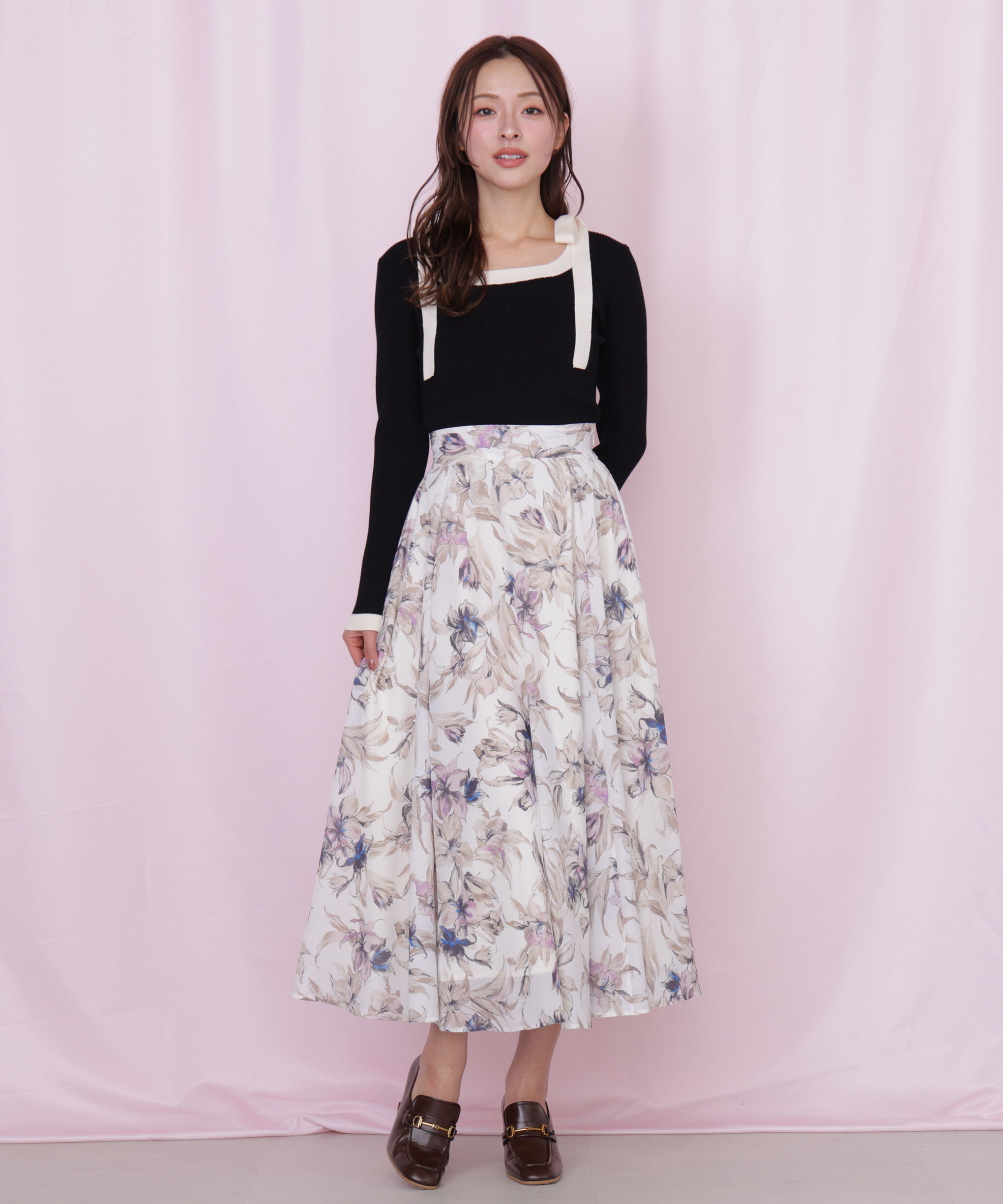  「シアーアートフラワープリントスカート」|スカート|