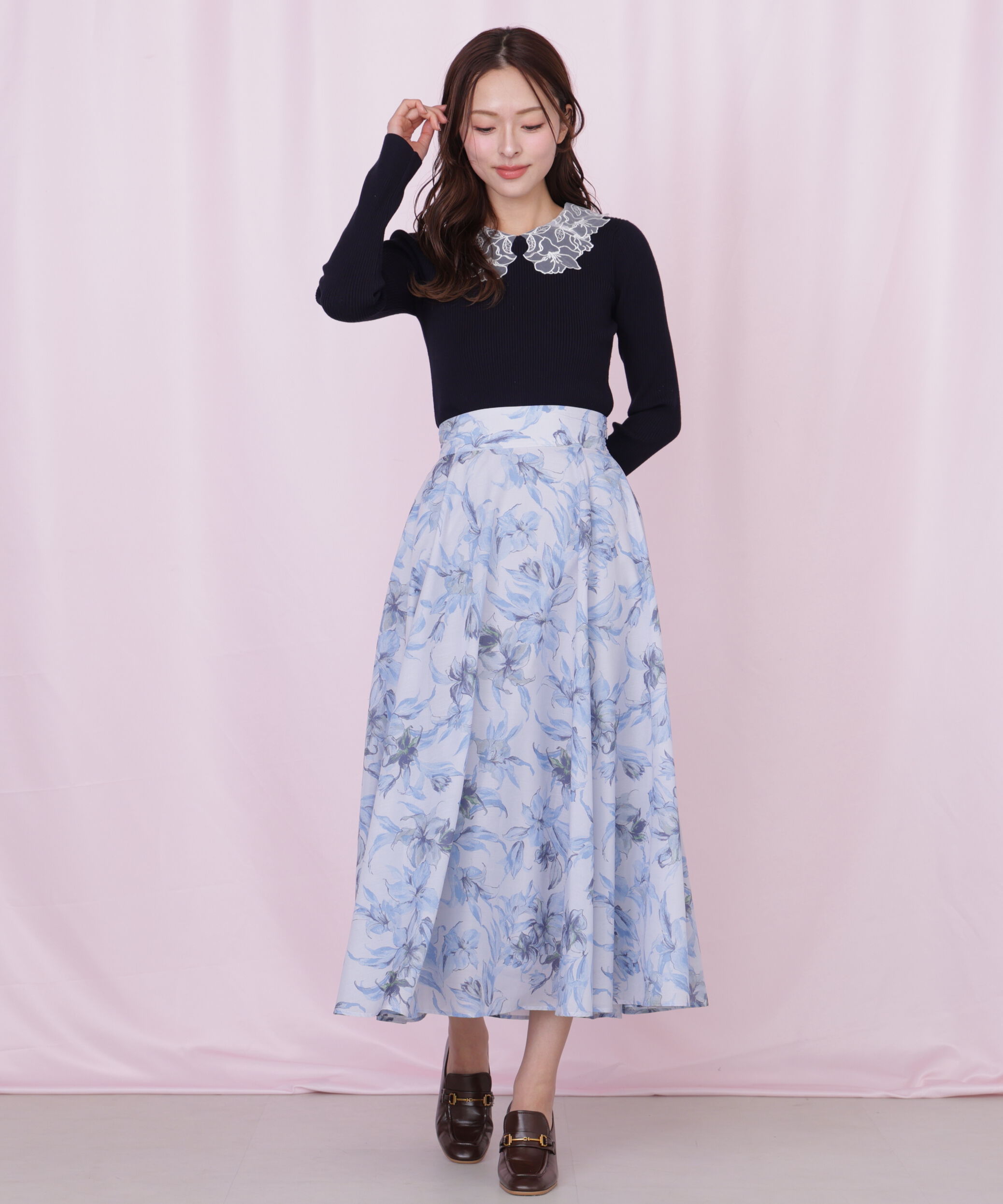  「シアーアートフラワープリントスカート」|スカート|