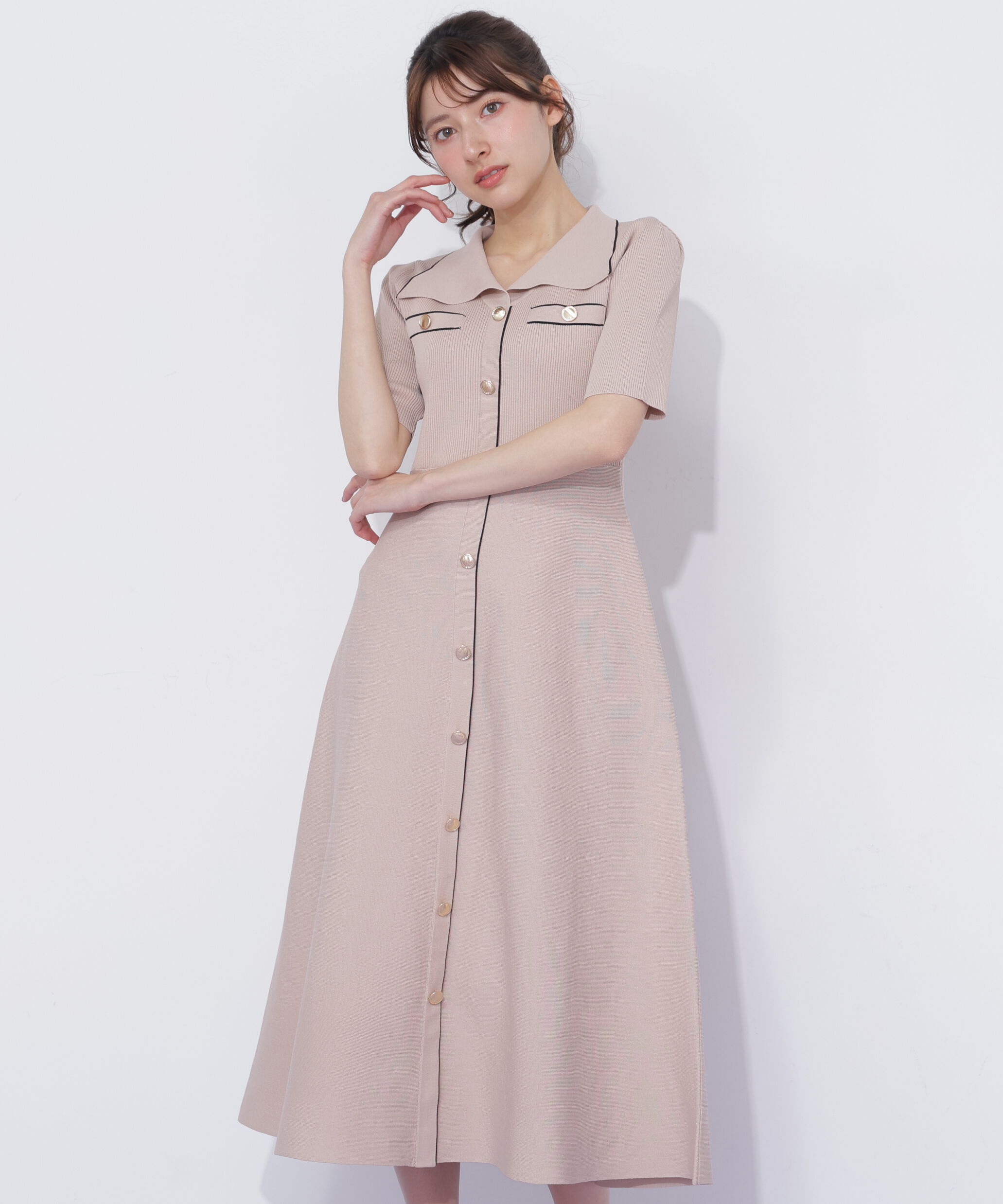  「開襟配色ニットワンピース」|ワンピース|