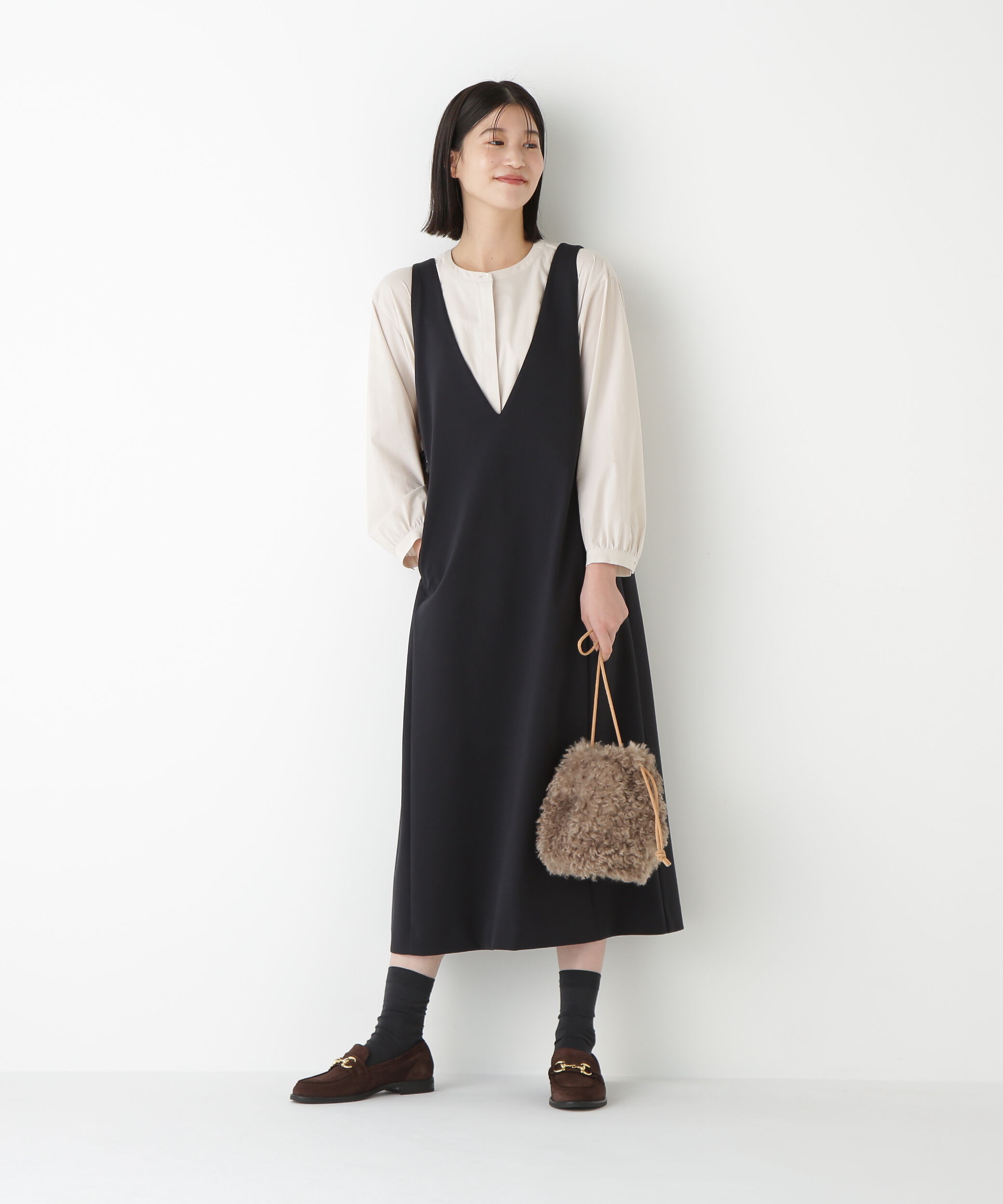  「◆ストレッチポンチＶネックジャンパースカート」|ワンピース|