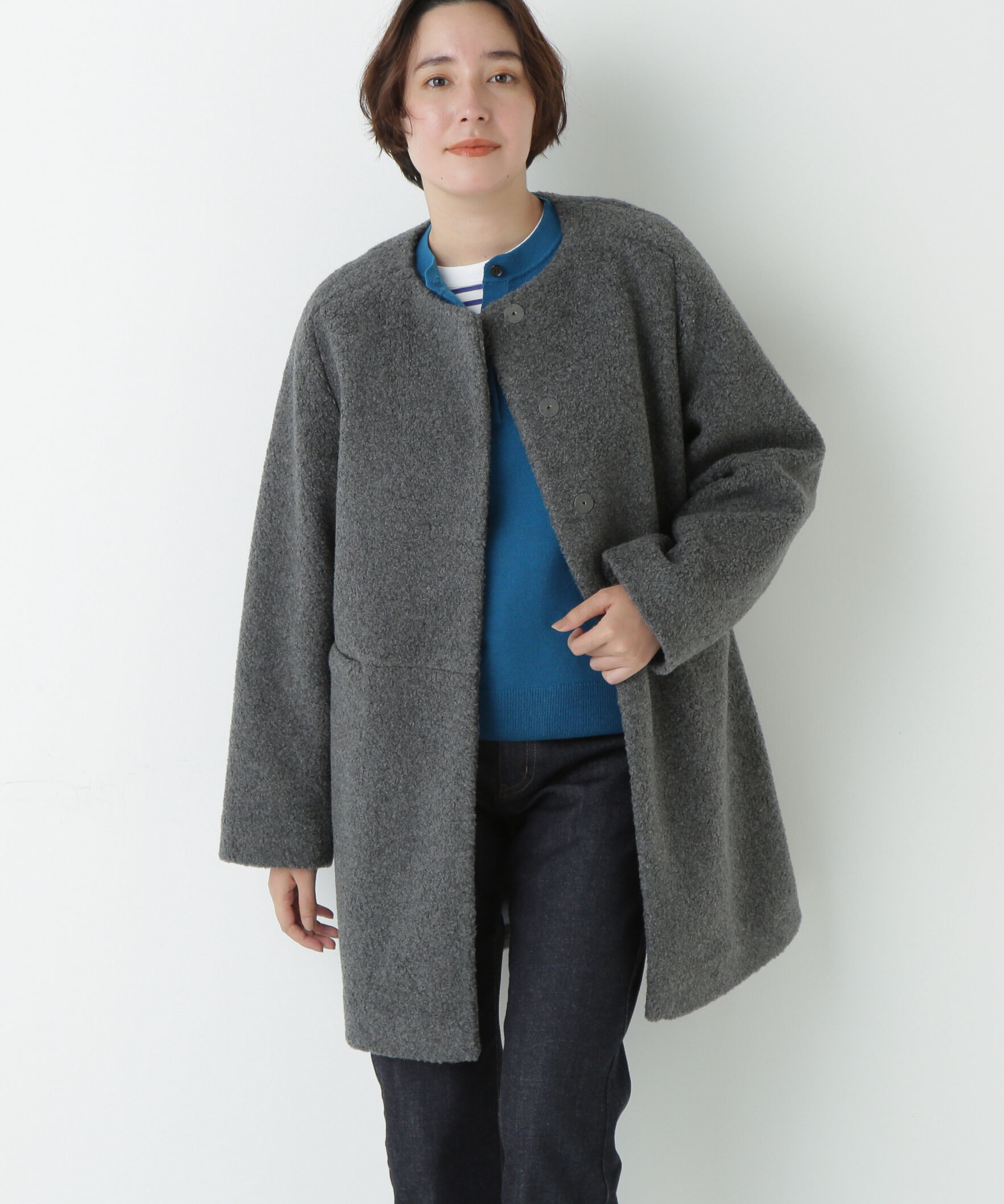  「◆ボアノーカラーコート」|その他|チャコール1