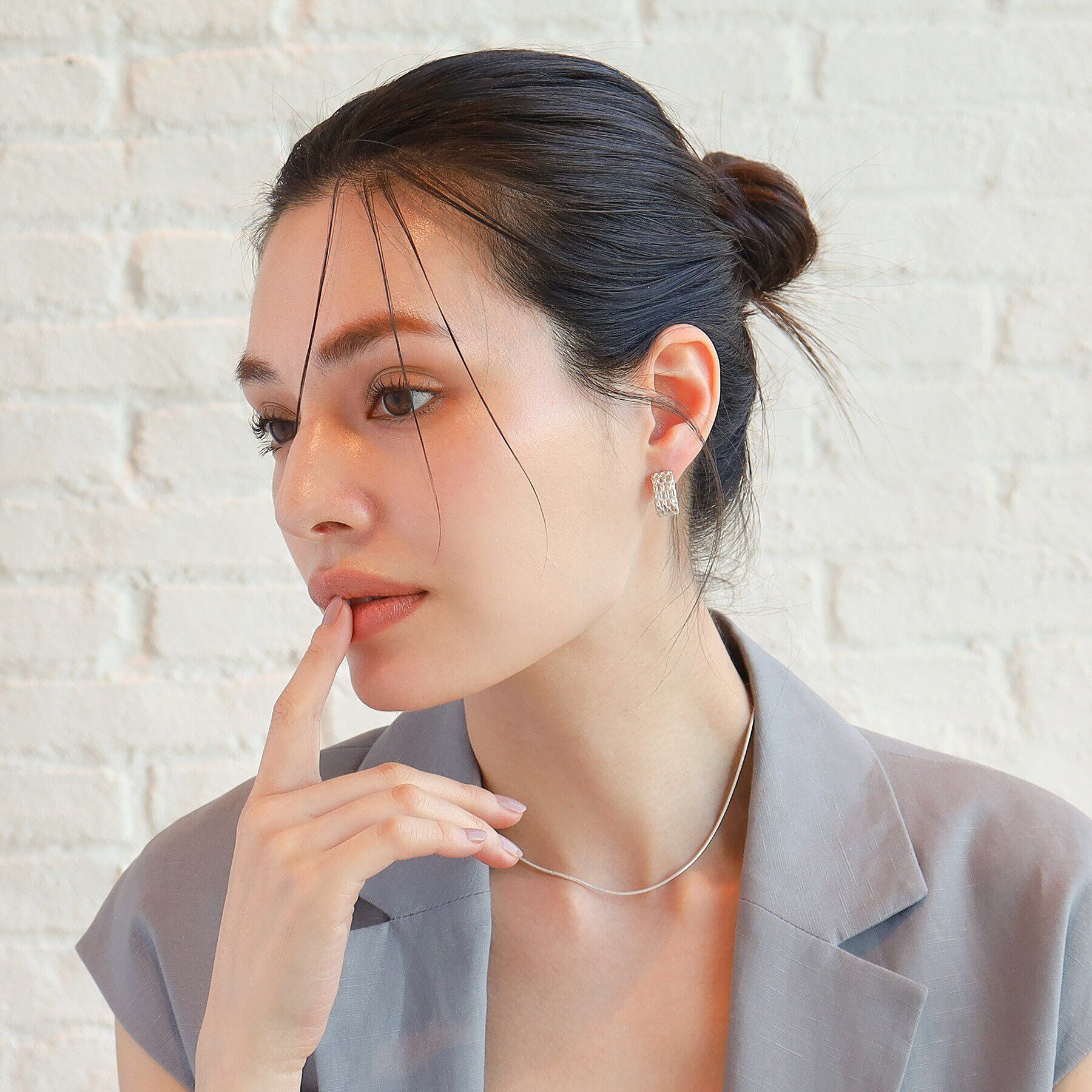 COCOSHNIK ONKITSCH「シルバー スモールフープ マーキスメッシュ ピアス」|ピアス|