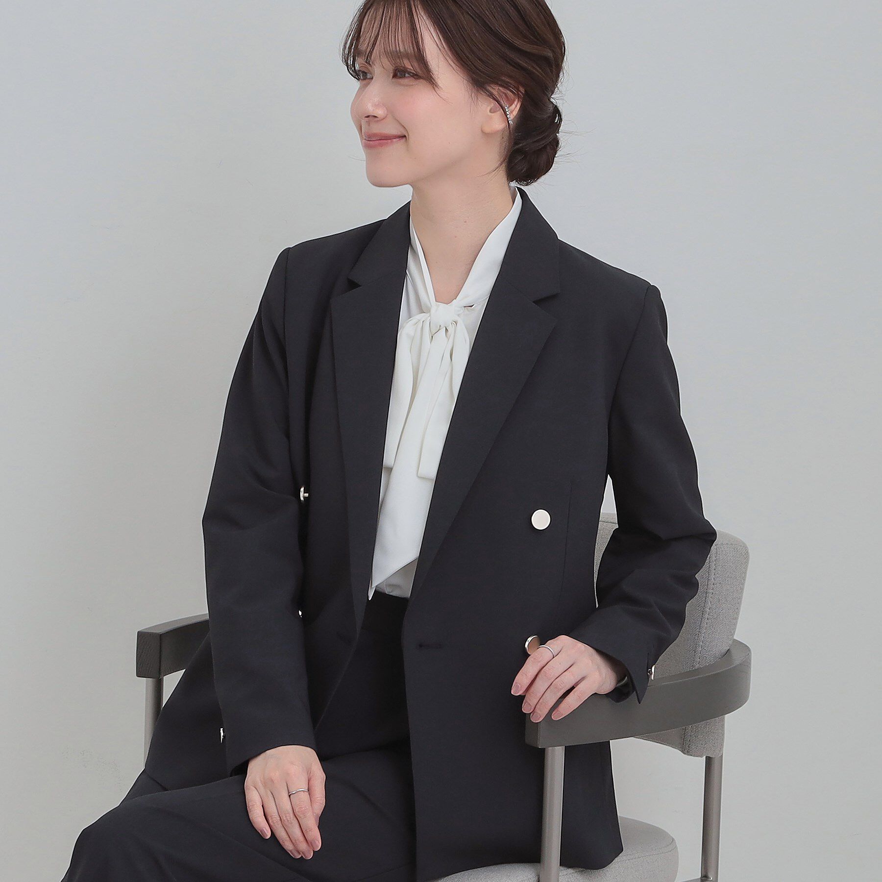 SHOO･LA･RUE「【セットアップ可/S-LL/洗濯機可】マニッシュに決まる ダブルブレストジャケット」|テーラードジャケット|ネイビー(094)