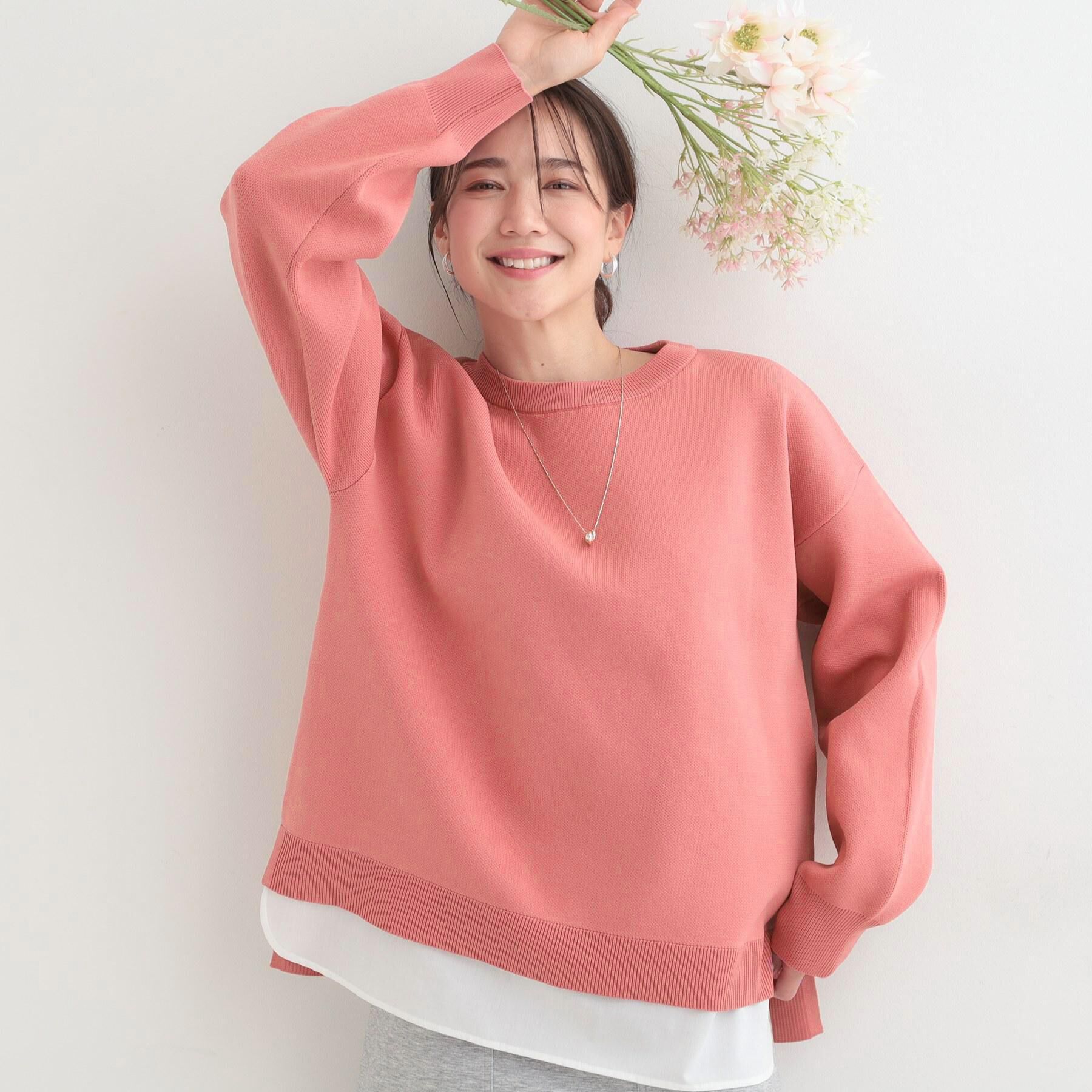 SHOO･LA･RUE「【洗濯機可/S-LL】さらに軽くなった スポンディッシュ裾フェイクトップス」|ニット・セーター|