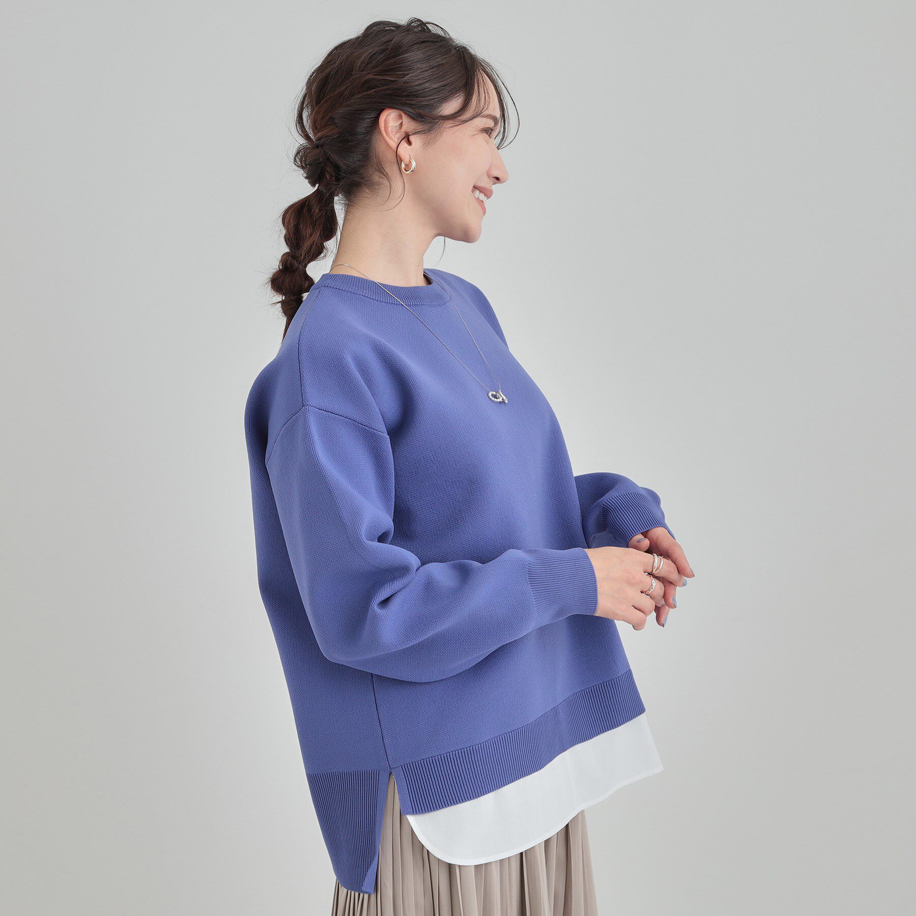 SHOO･LA･RUE「【洗濯機可/S-LL】さらに軽くなった スポンディッシュ裾フェイクトップス」|ニット・セーター|