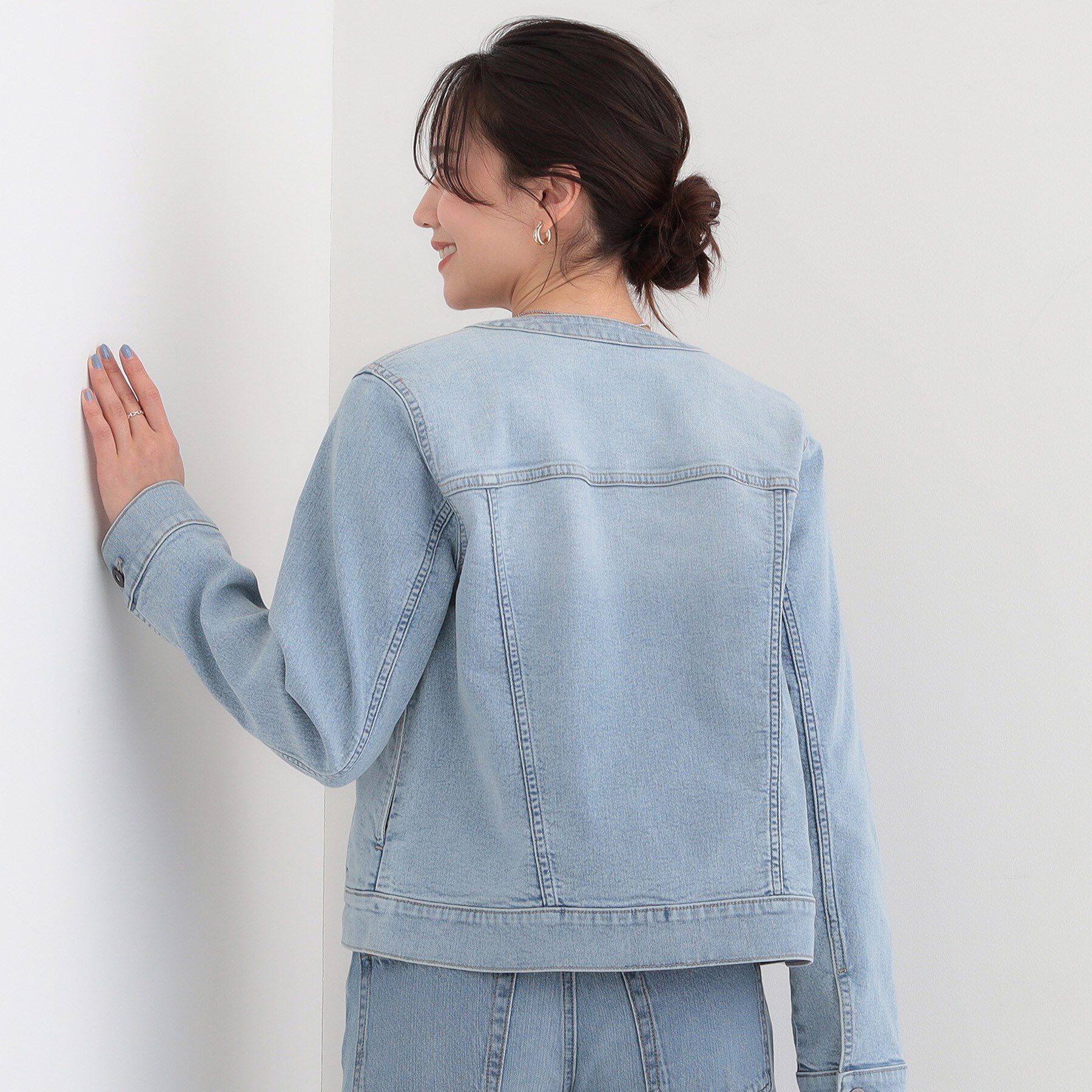 SHOO･LA･RUE「【SHOO・LA・RUE DENIM/S-LL/高レビュー】大人のための ノーカラーデニムジャケット」|デニムジャケット|