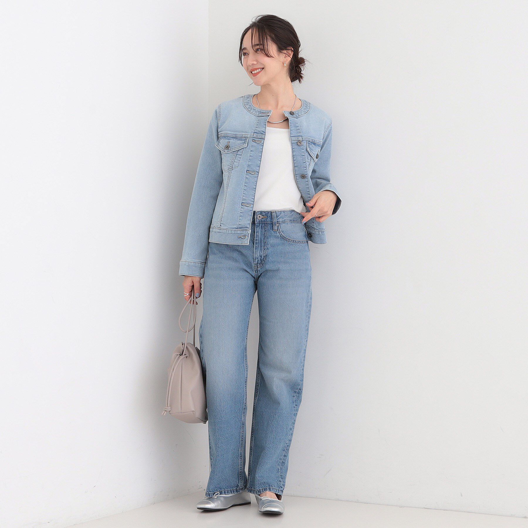 SHOO･LA･RUE「【SHOO・LA・RUE DENIM/S-LL/高レビュー】大人のための ノーカラーデニムジャケット」|デニムジャケット|