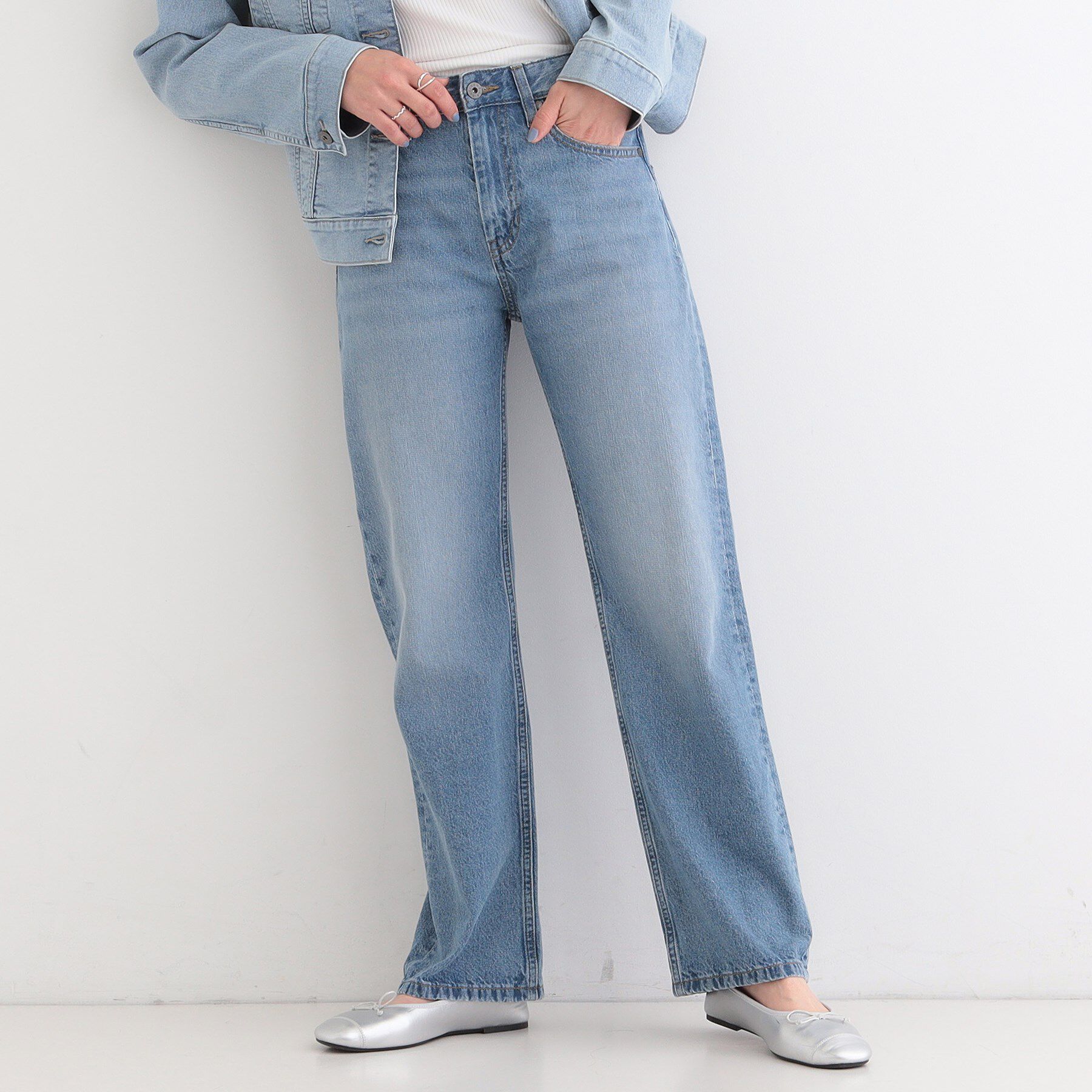 SHOO･LA･RUE「【SHOO・LA・RUE DENIM/ss-LL】程よい厚みの ストレートデニムパンツ（10.5オン」|デニム|ブルー(092)