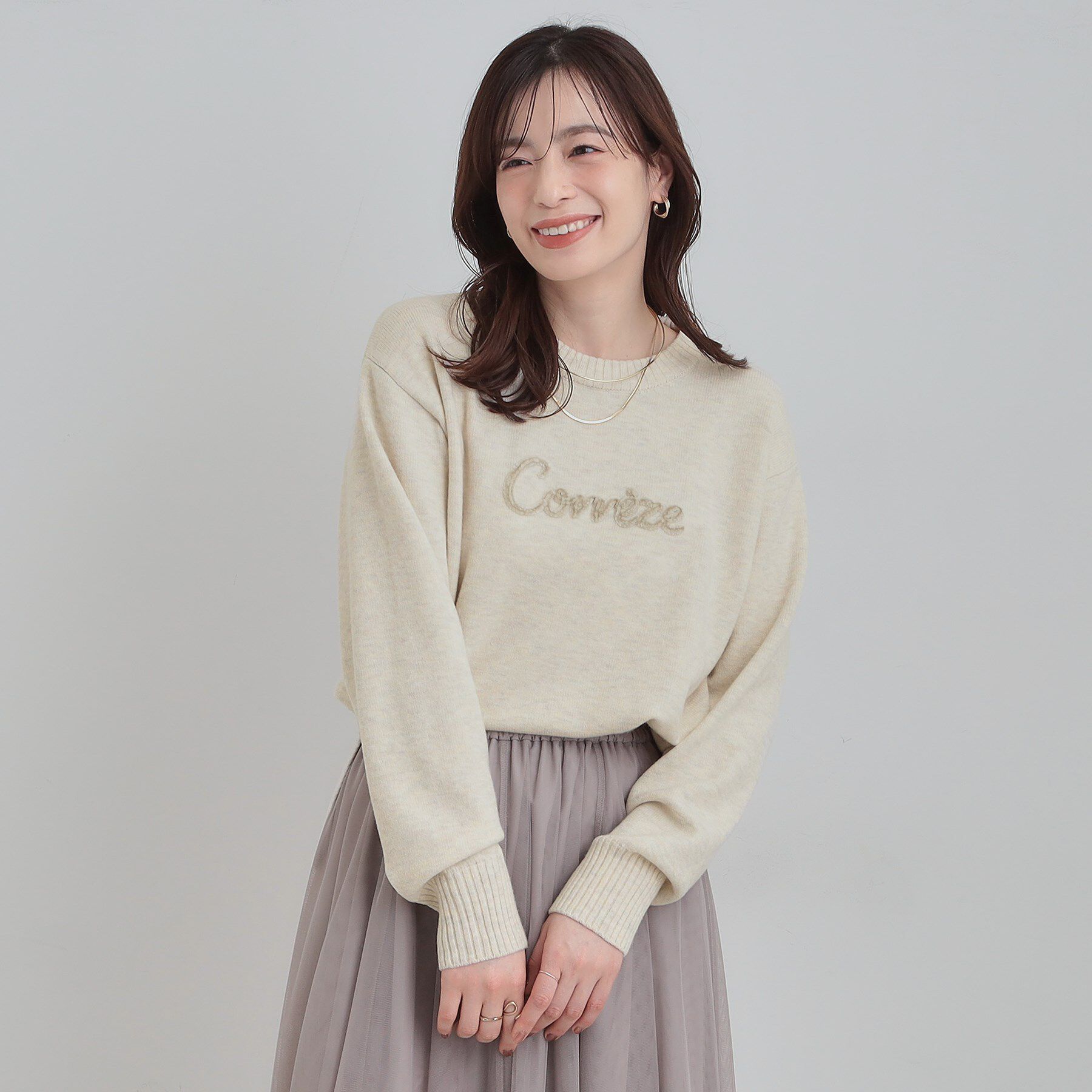 SHOO･LA･RUE「【S-LL/洗濯機可】ふわふわがやみつきになる柔らかさ スウェットライクロゴニット」|ニット・セーター|