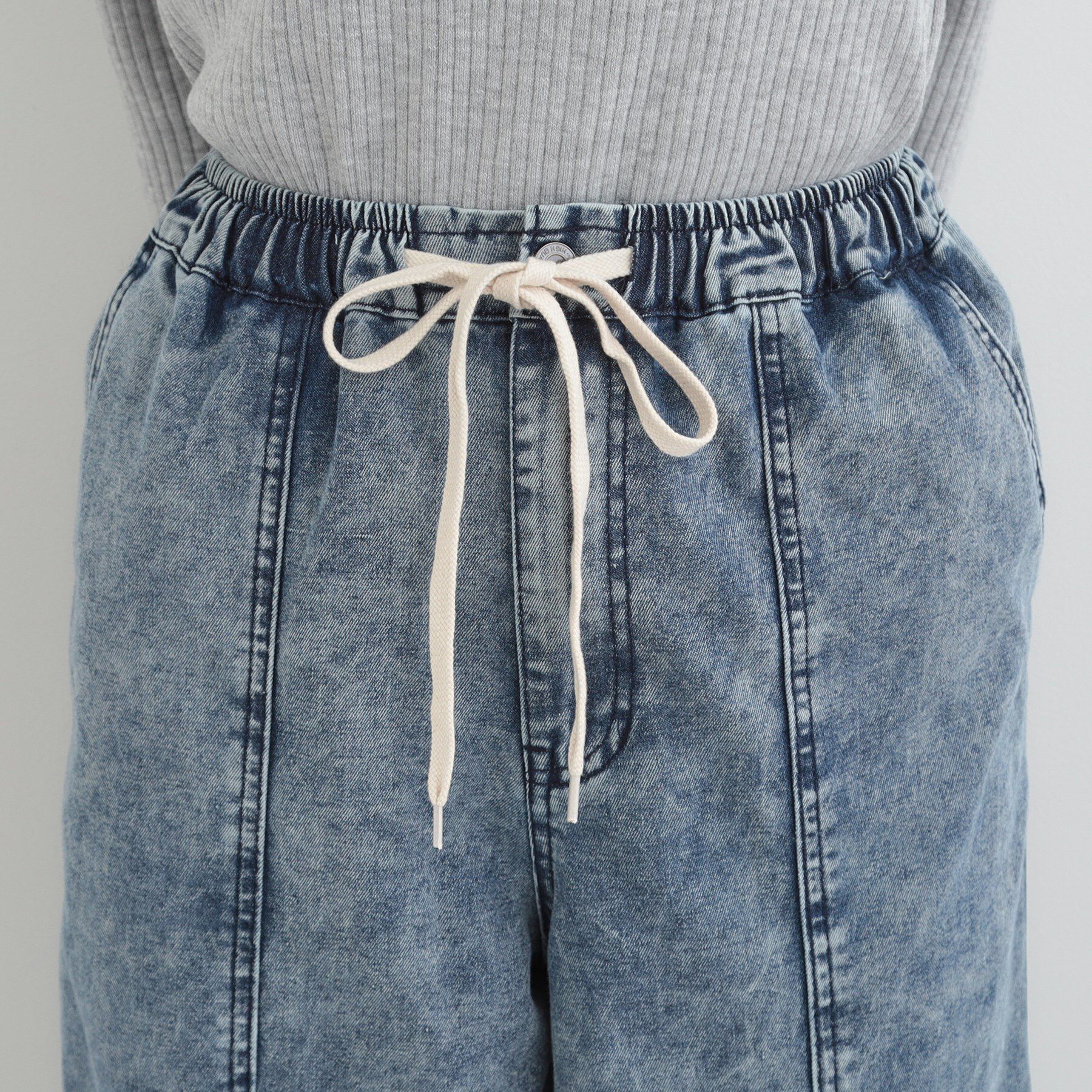 SHOO･LA･RUE「【S-LL】抜け感あるスタイルに ケミカルデニム イージーワイドパンツ」|デニム|