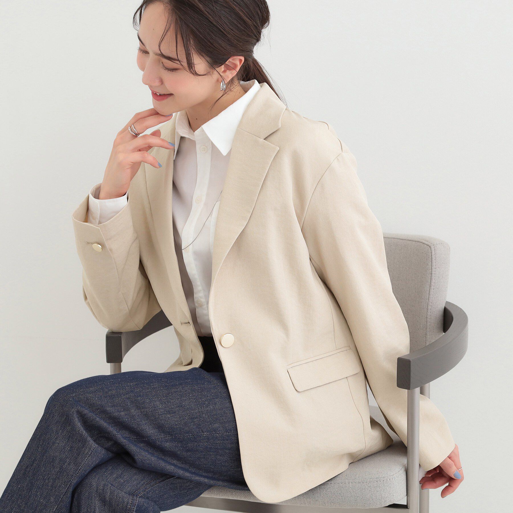 SHOO･LA･RUE「【S-LL/セットアップ可/イージーケア/UV】オンにもオフにも 軽やかシングルジャケット」|テーラードジャケット|ライトベージュ(05