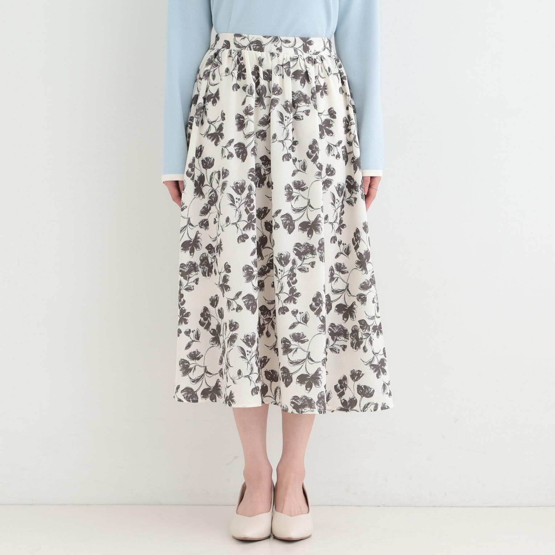 SHOO･LA･RUE「【着丈選べる】ふんわり揺れる アソート柄フレアスカート」|スカート|