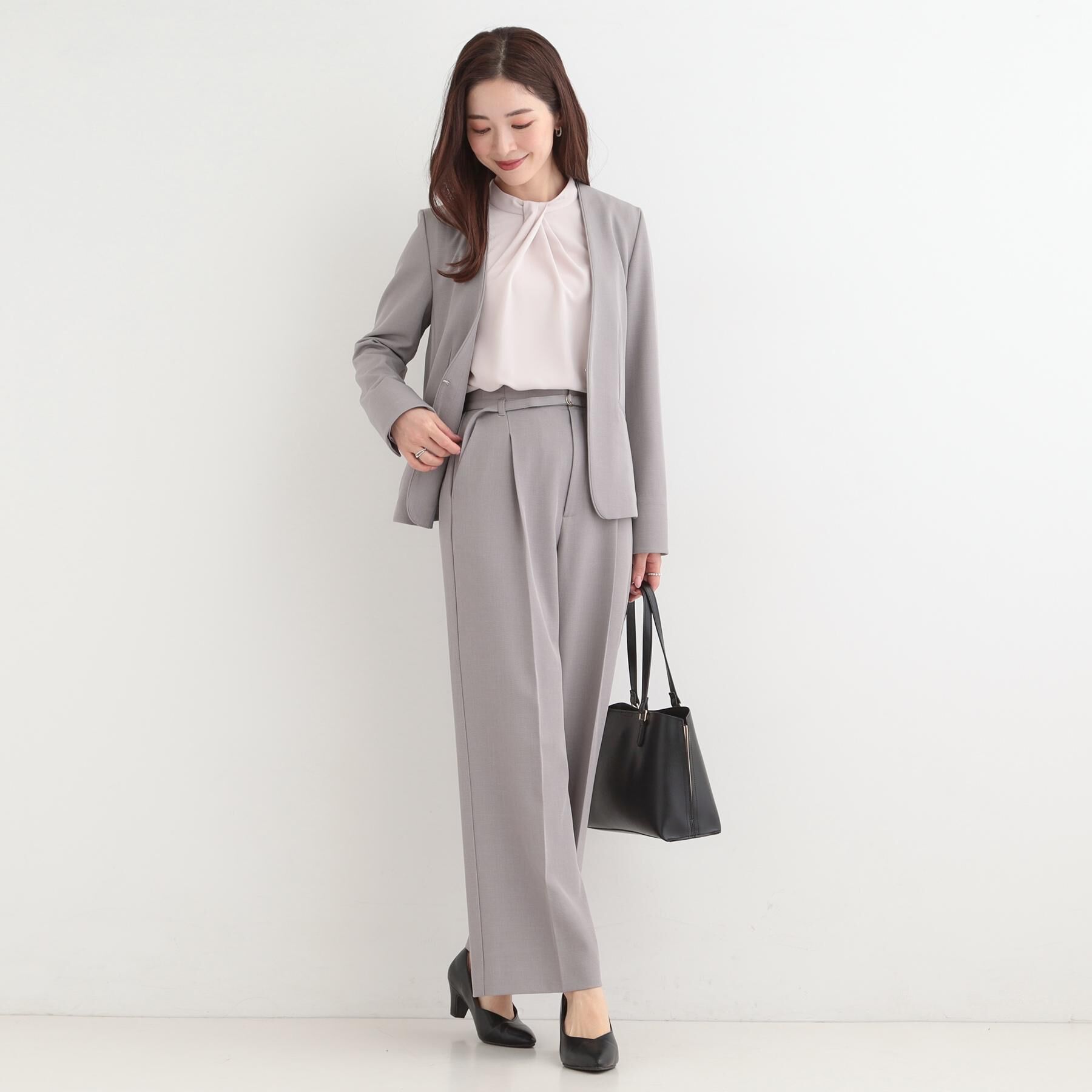 SHOO･LA･RUE「【通勤/セットアップ可/洗濯機可/SS-LL】センタープレスできちんと見え ベルト付きワイドパンツ」|その他|