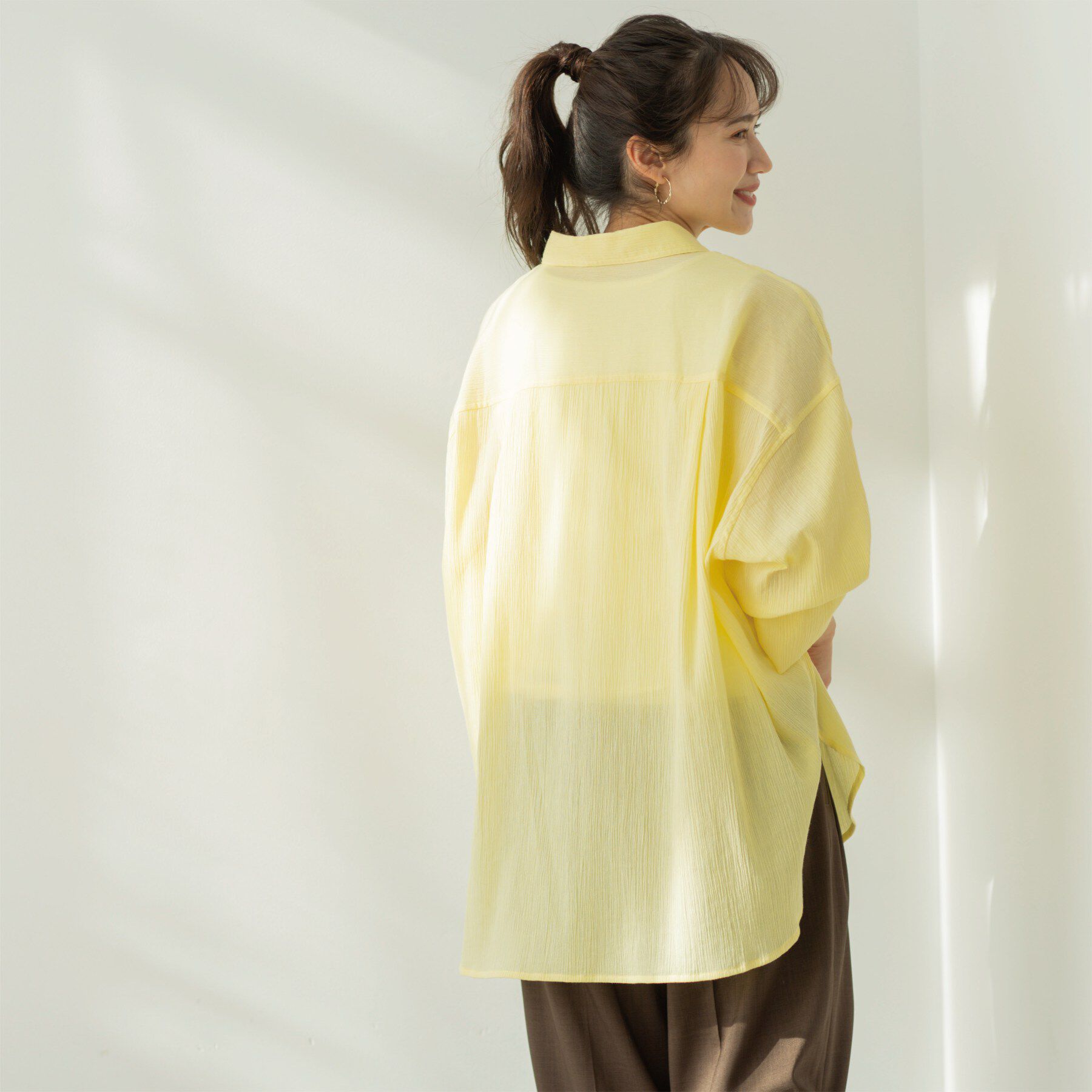 SHOO･LA･RUE「袖リブ楊柳オーバーシャツ」|シャツ・ブラウス|