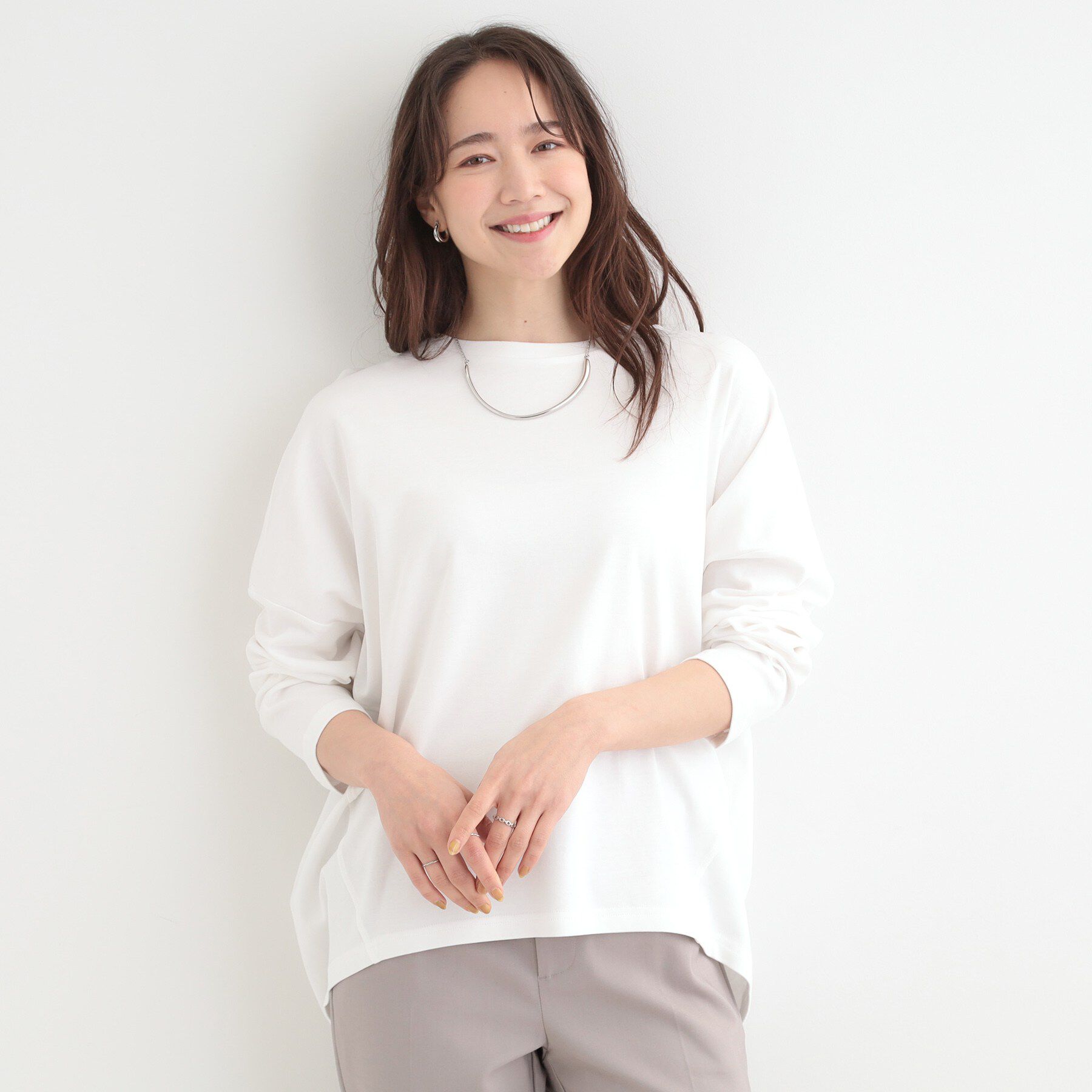 SHOO･LA･RUE「【洗濯機可/UV/綿100％】体型カバーの叶う 七分袖ゆるトップス」|Tシャツ・カットソー|