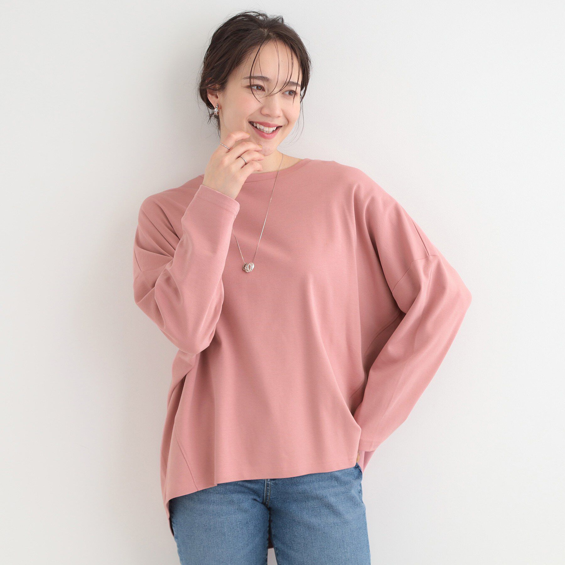 SHOO･LA･RUE「【洗濯機可/UV/綿100％】体型カバーの叶う 七分袖ゆるトップス」|Tシャツ・カットソー|