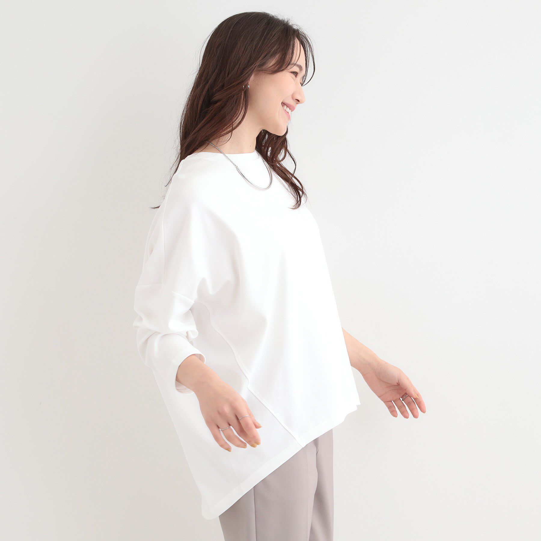 SHOO･LA･RUE「【洗濯機可/UV/綿100％】体型カバーの叶う 七分袖ゆるトップス」|Tシャツ・カットソー|