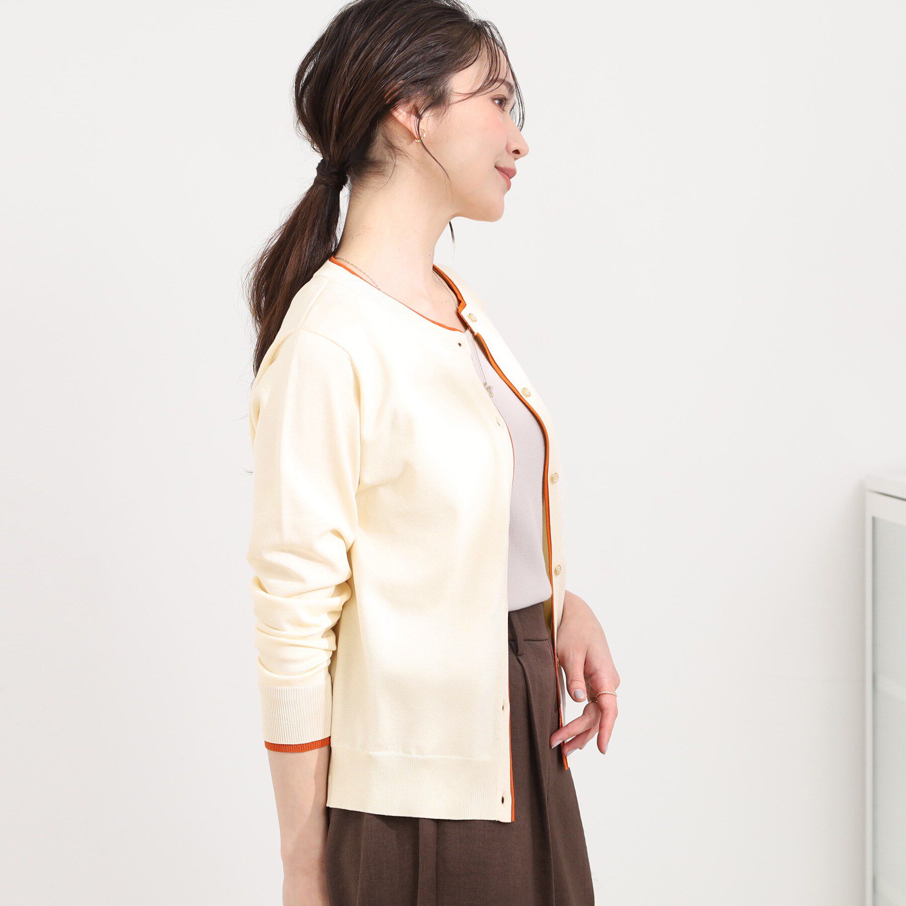 SHOO･LA･RUE「【洗濯機可/S-LL】配色がコーデのアクセントに レイヤード風クルーカーディガン」|カーディガン|