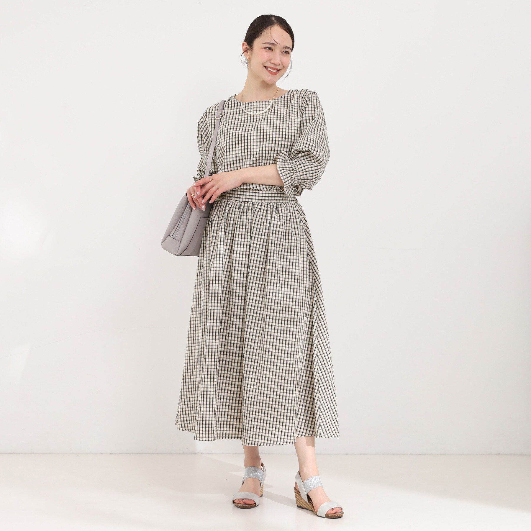 SHOO･LA･RUE「【セットアップ可】サッカーチェックフレアスカート」|スカート|