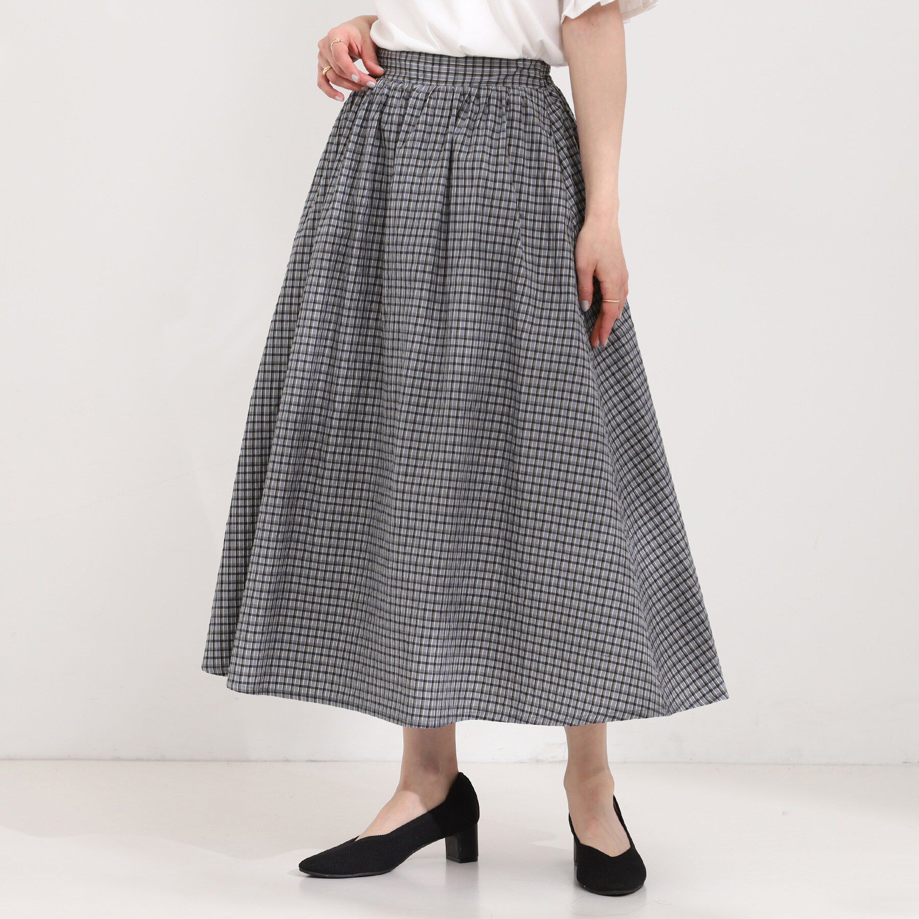 SHOO･LA･RUE「【セットアップ可】サッカーチェックフレアスカート」|スカート|