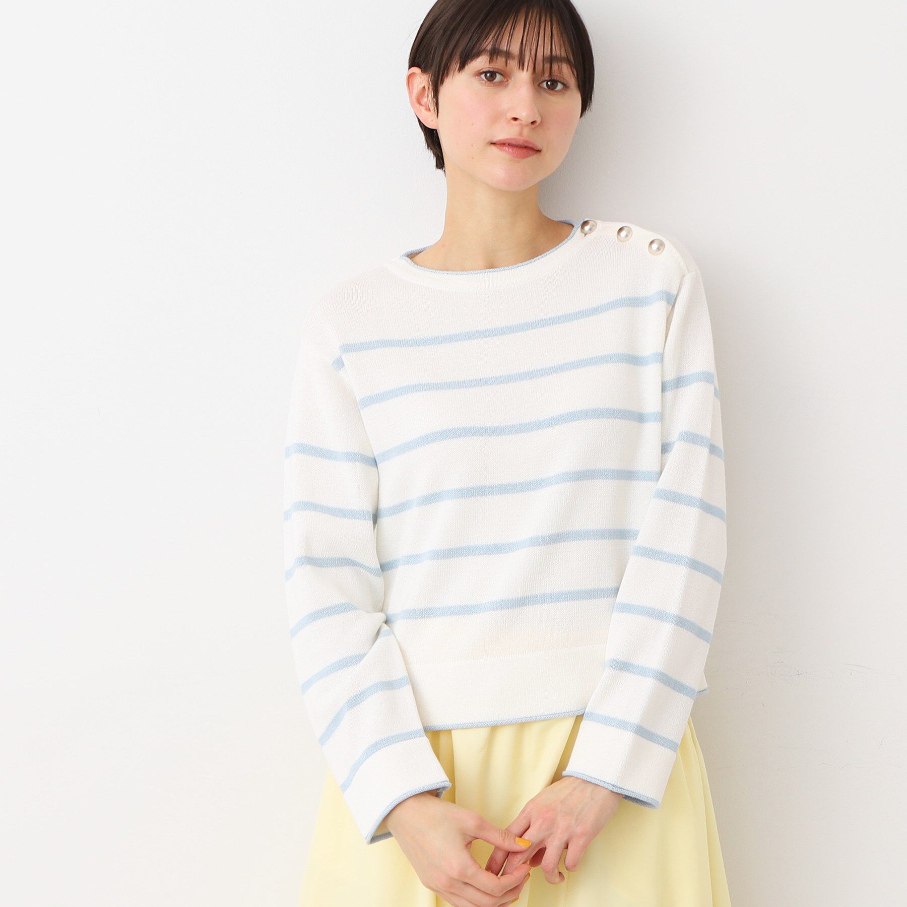 Dessin「【洗える】肩ボタン付きボーダーニット（XS～L）」|ニット・セーター|サックスブルー(19