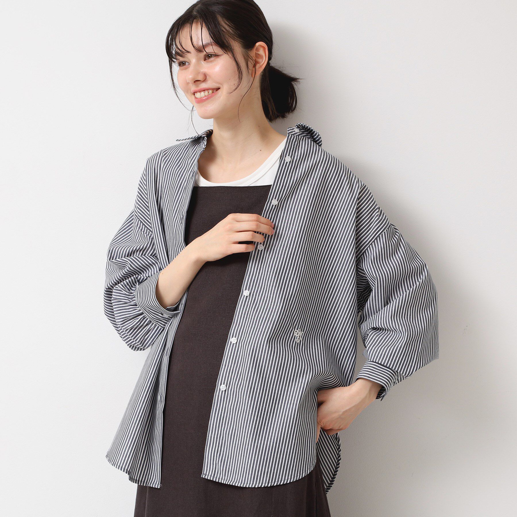 Dessin「【洗える】ロゴ刺繍入りストライプオーバーシャツ」|シャツ・ブラウス|