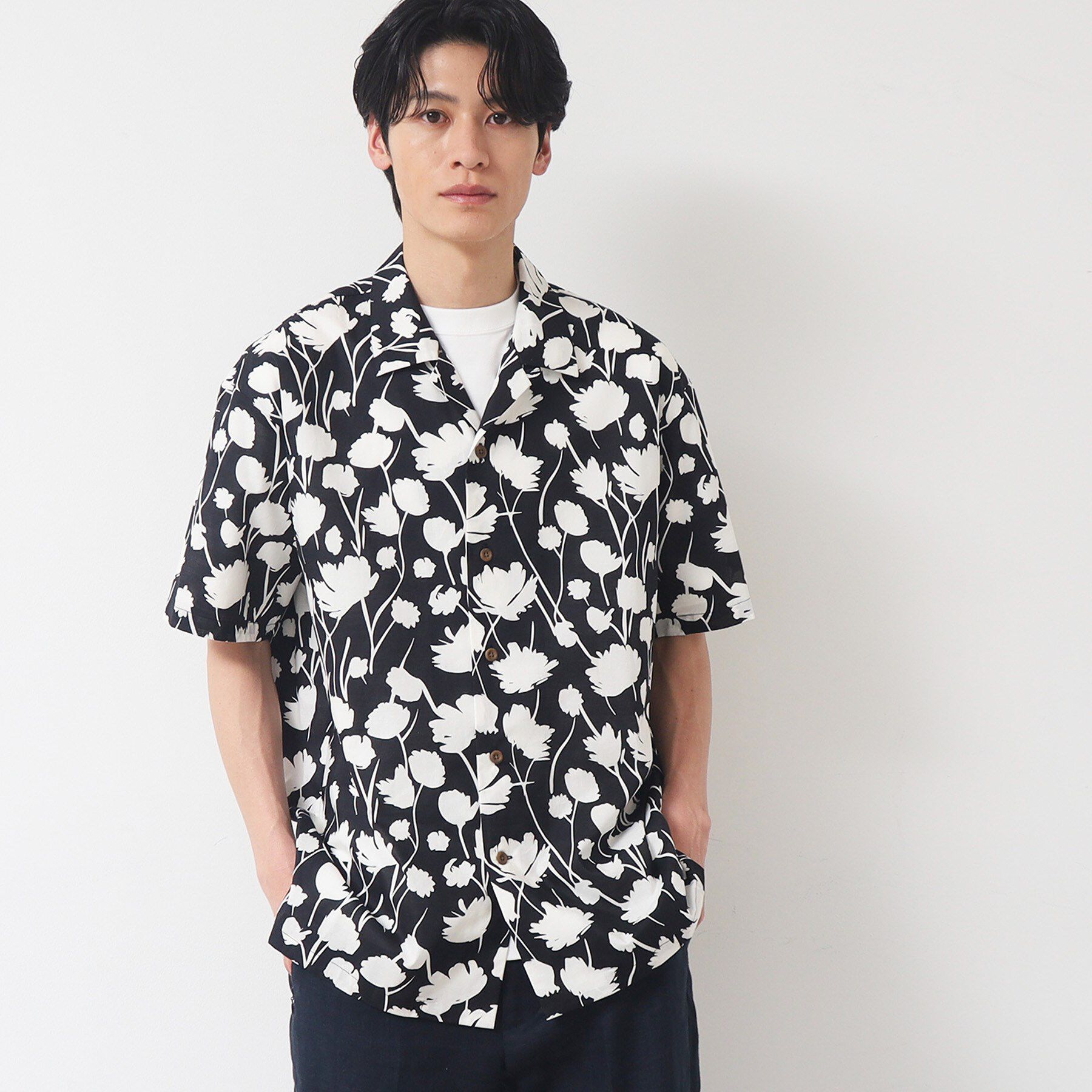 Dessin「【洗える】フラワープリント開襟シャツ」|シャツ・ブラウス|