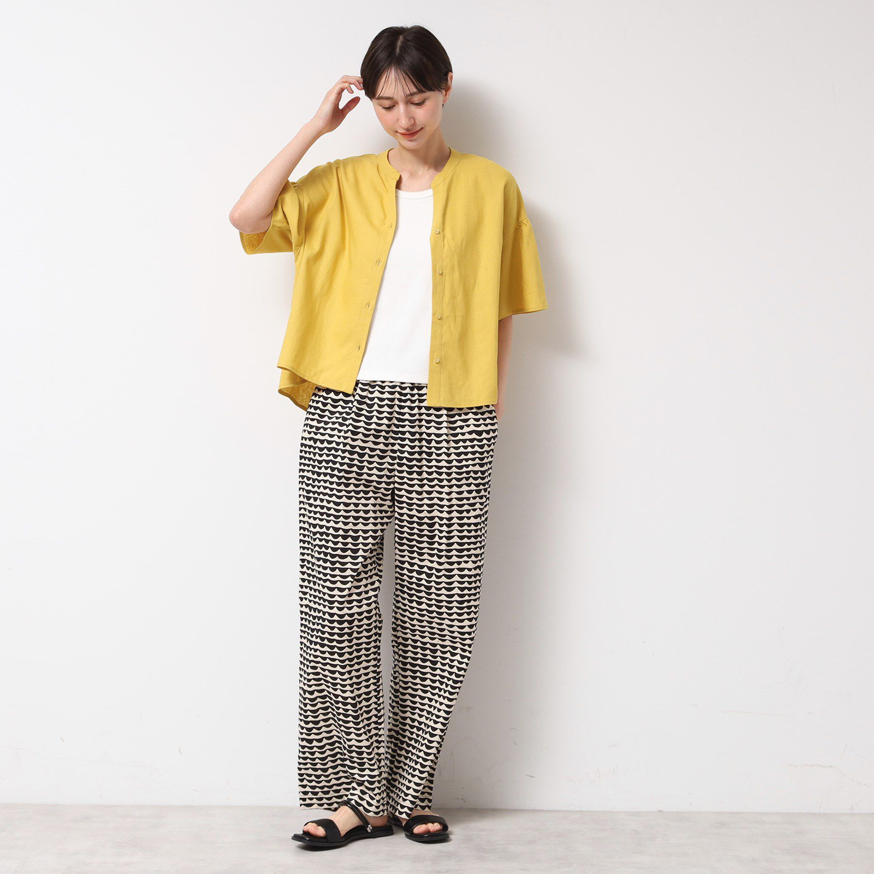 Dessin「【二の腕カバー・洗える】リネンブレンド袖切り替えブラウス」|シャツ・ブラウス|