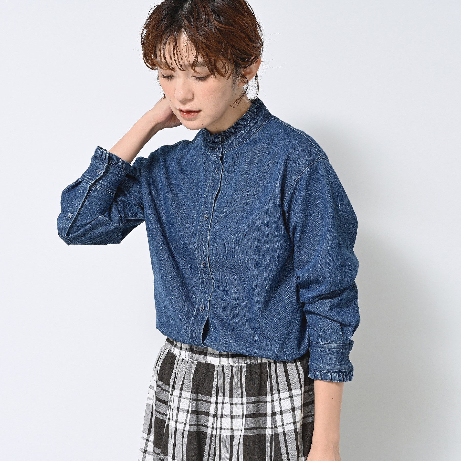 Dessin「【洗える】フリルデニムシャツ」|シャツ・ブラウス|