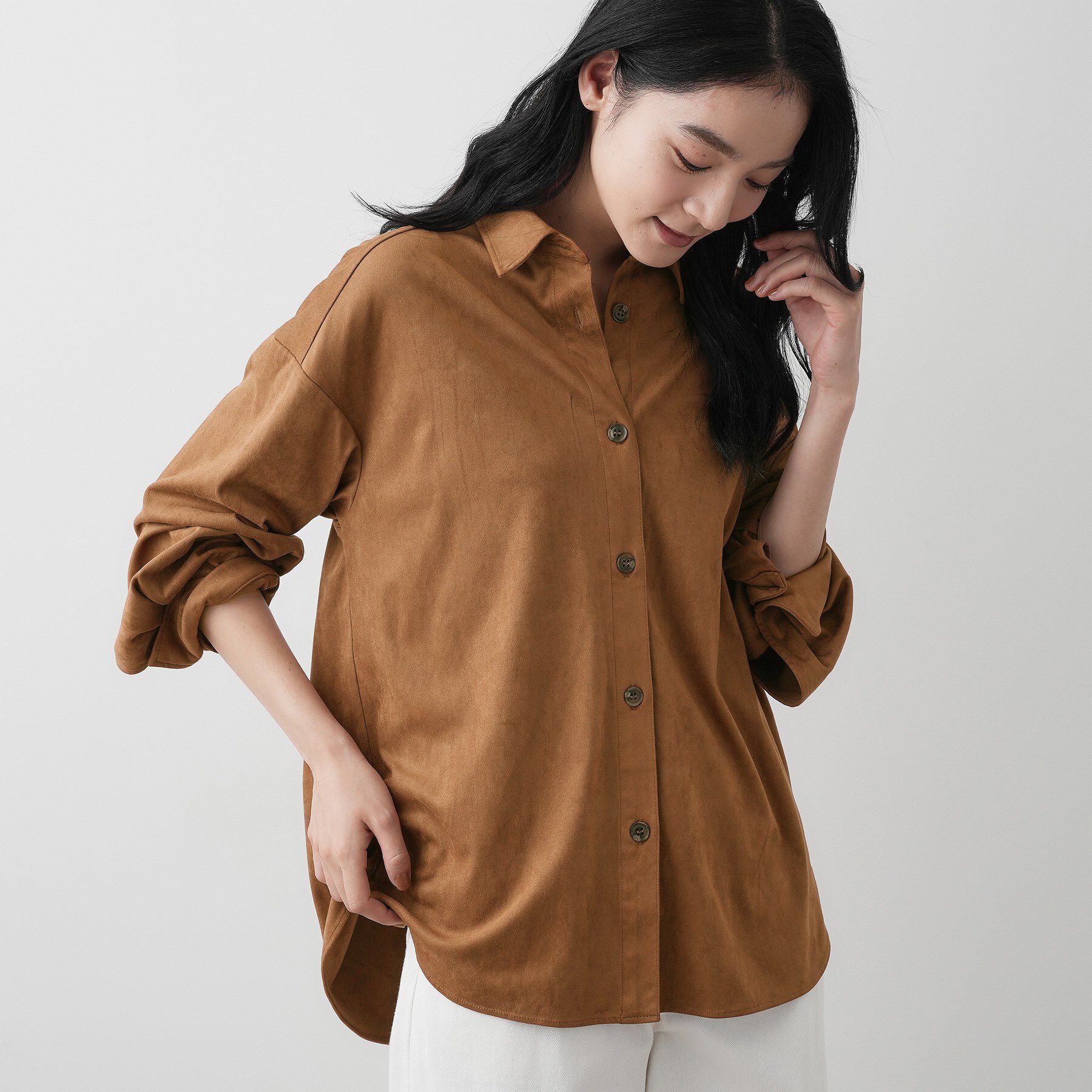 Dessin「【洗える】ストレッチスウェードライクシャツ」|シャツ・ブラウス|