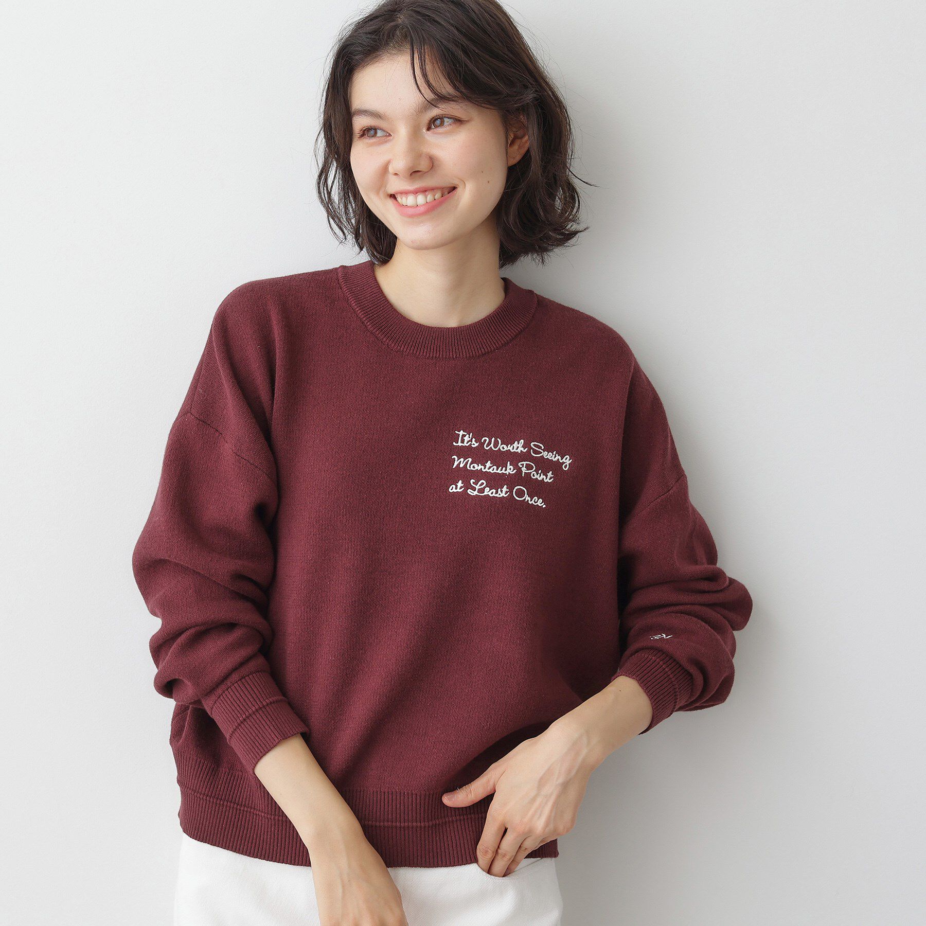 Dessin「【洗える】メッセージ刺繍入りジャカードニット」|ニット・セーター|