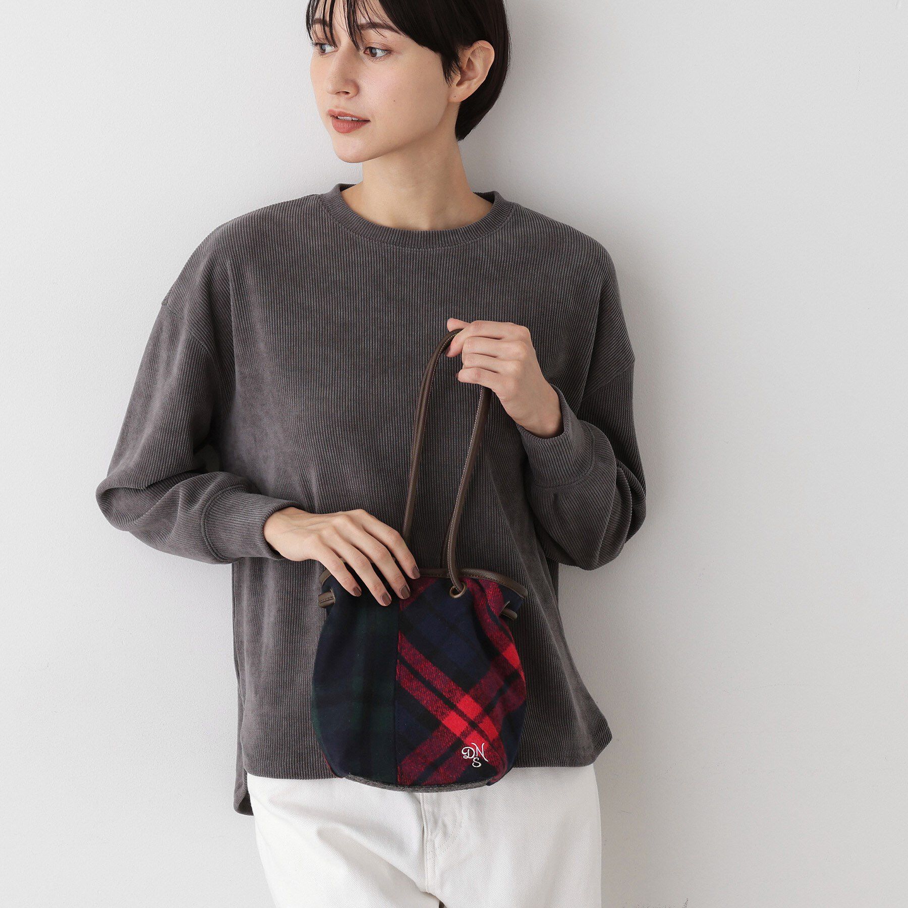 Dessin「2WAYチェック巾着バッグ」|ハンドバッグ|レッド(562)