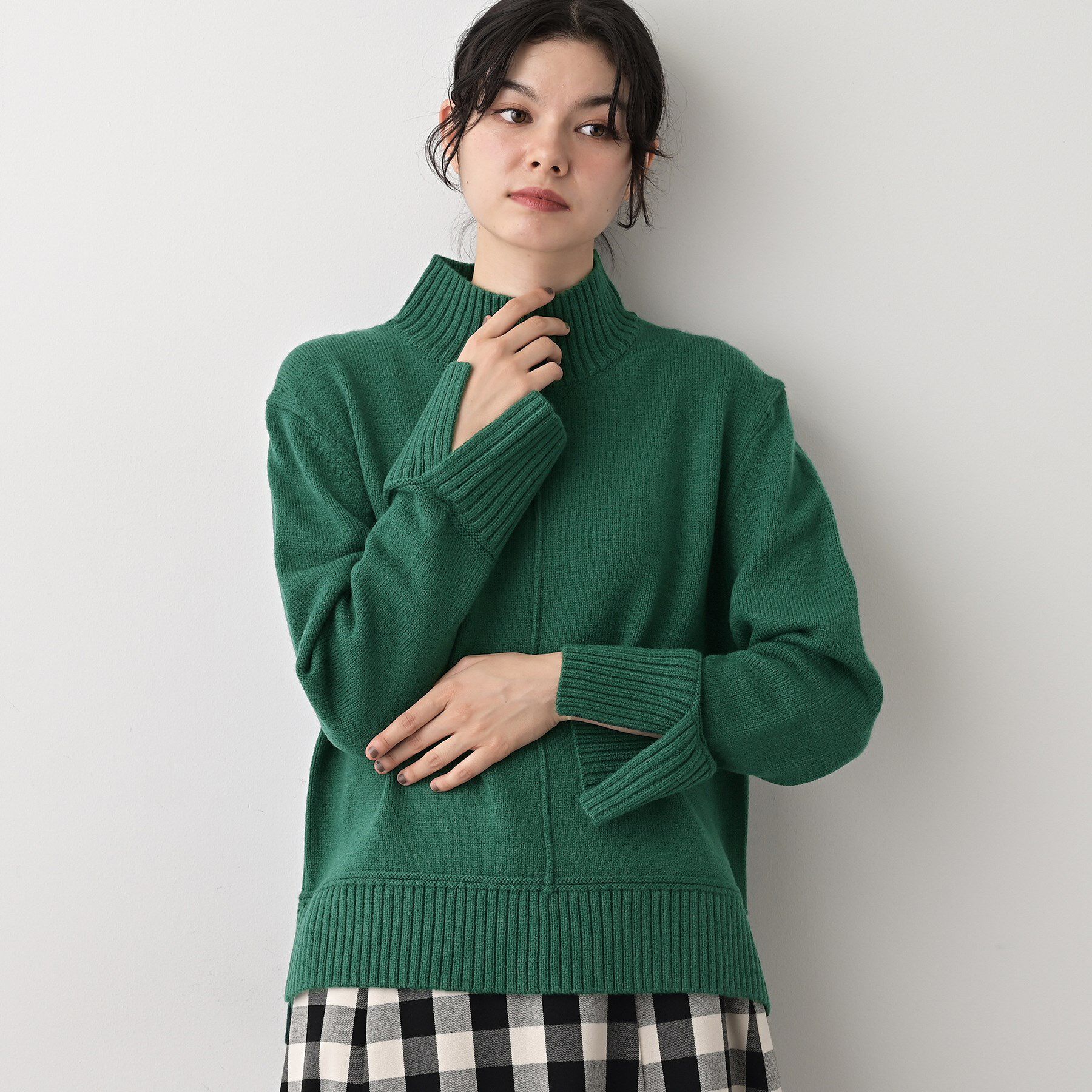 Dessin「【洗える】センタータックラインハイネックニット」|ニット・セーター|グリーン(023)