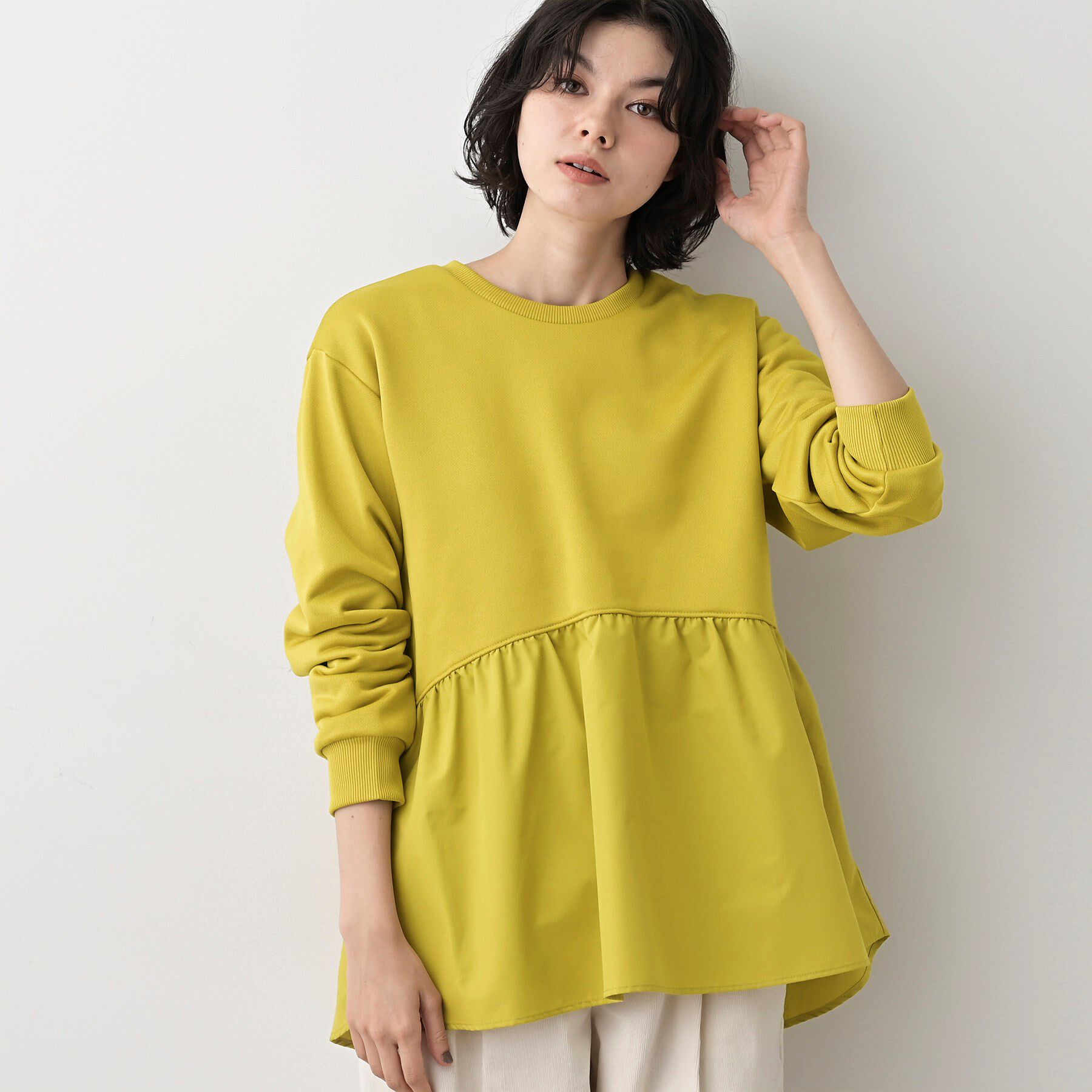 Dessin「【体型カバー/洗える】ペプラムスウェット」|Tシャツ・カットソー|マスタード(033)