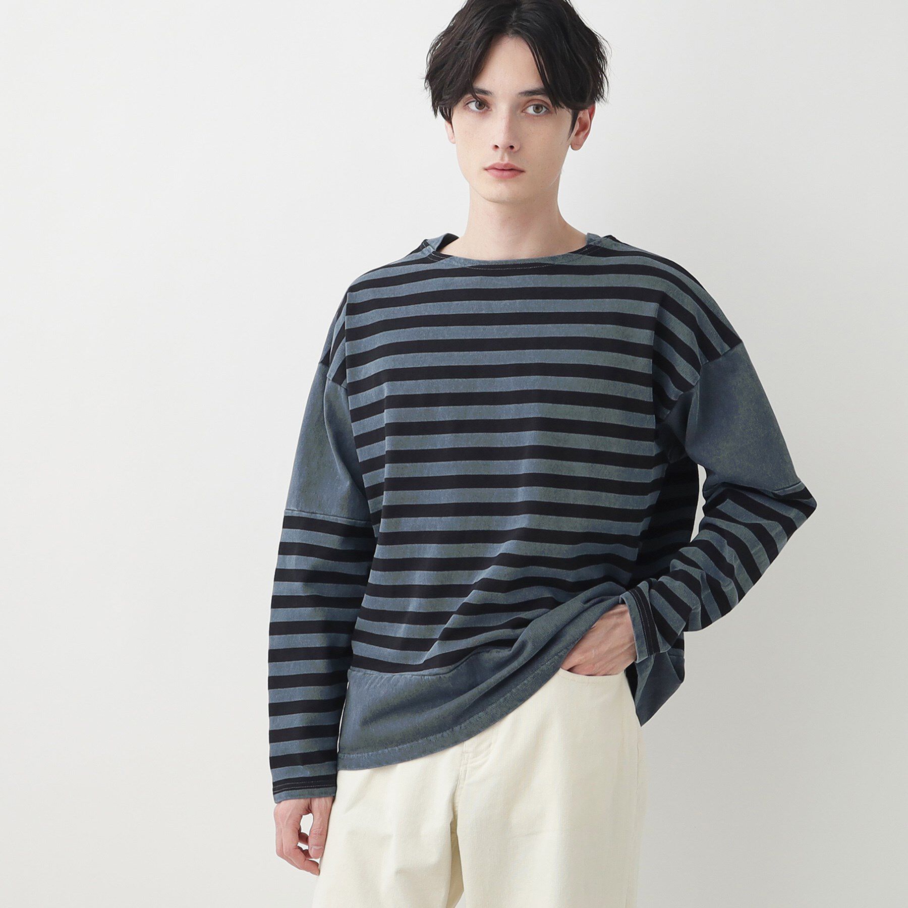 Dessin「【洗える】ピグメントボーダー天竺」|Tシャツ・カットソー|ネイビー(394)