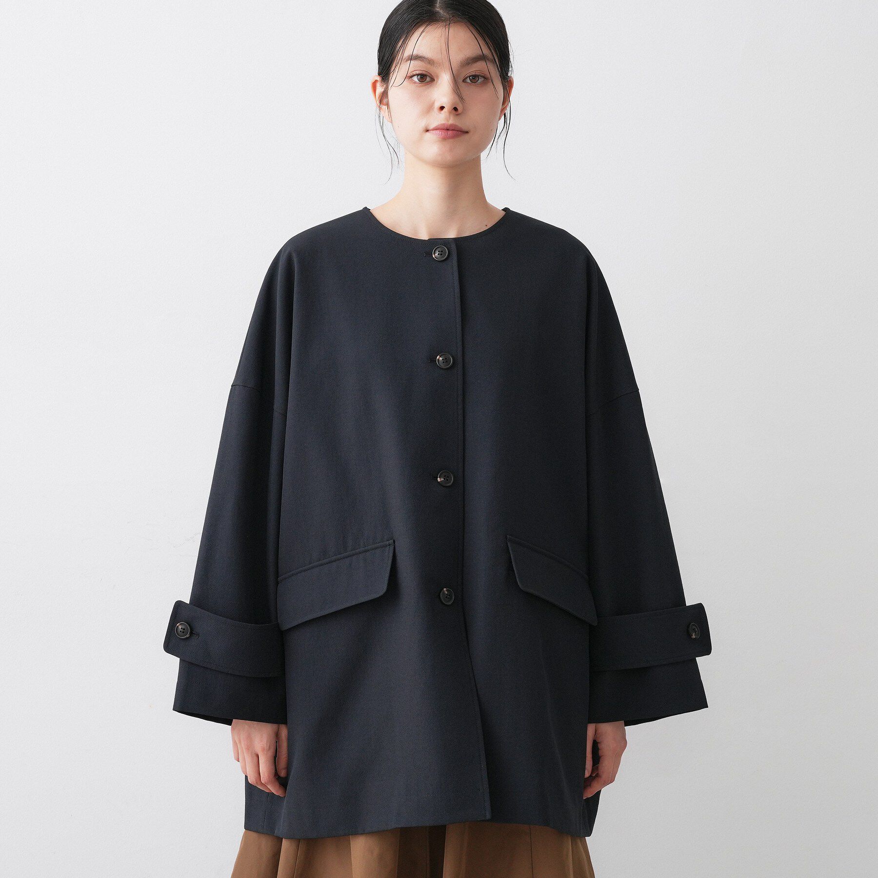 Dessin「【花粉ガード/撥水加工/洗える】クルーネックスプリングコート」|ノーカラーコート|