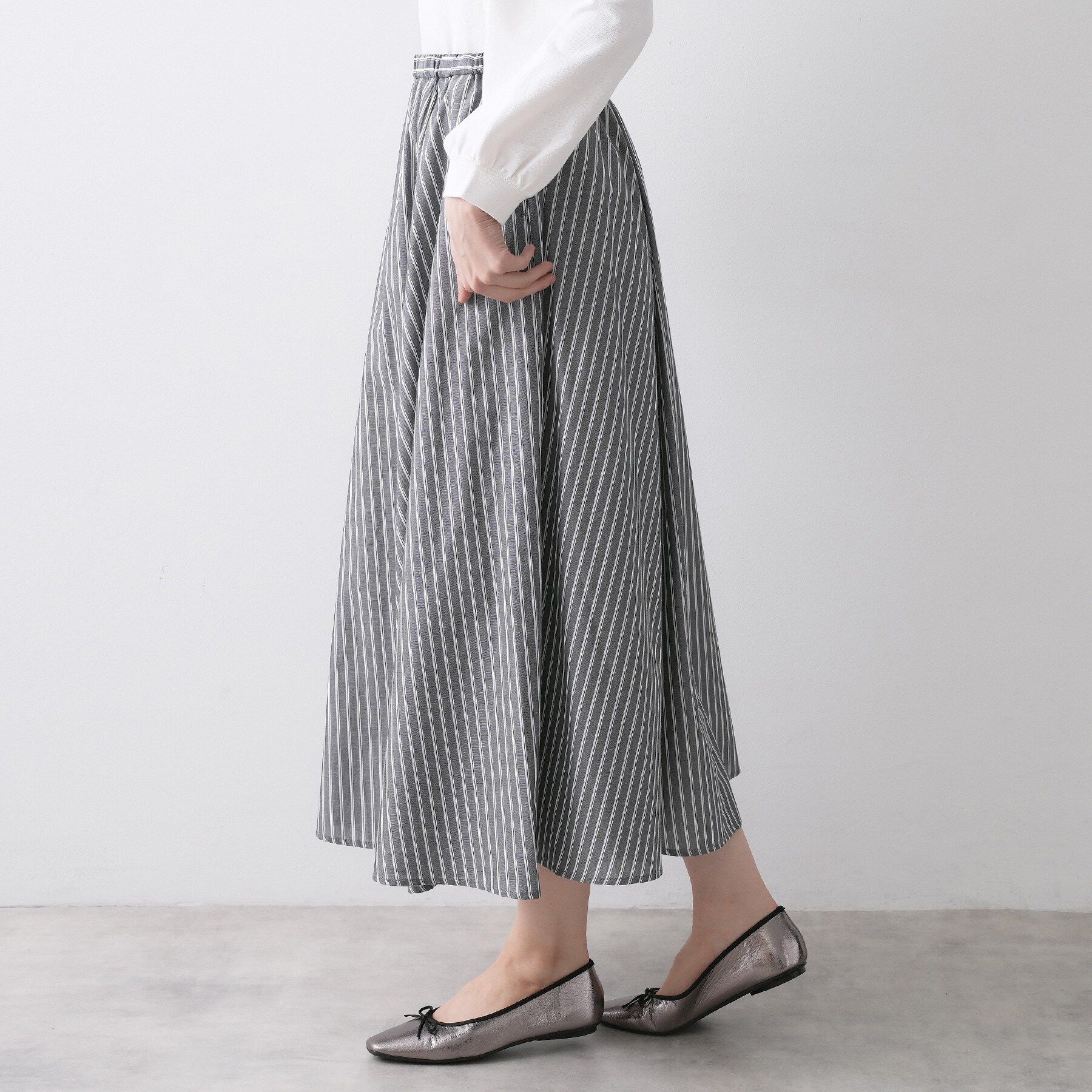 Dessin「【セットアップ可/洗える】先染めストライプフレアスカート」|スカート|