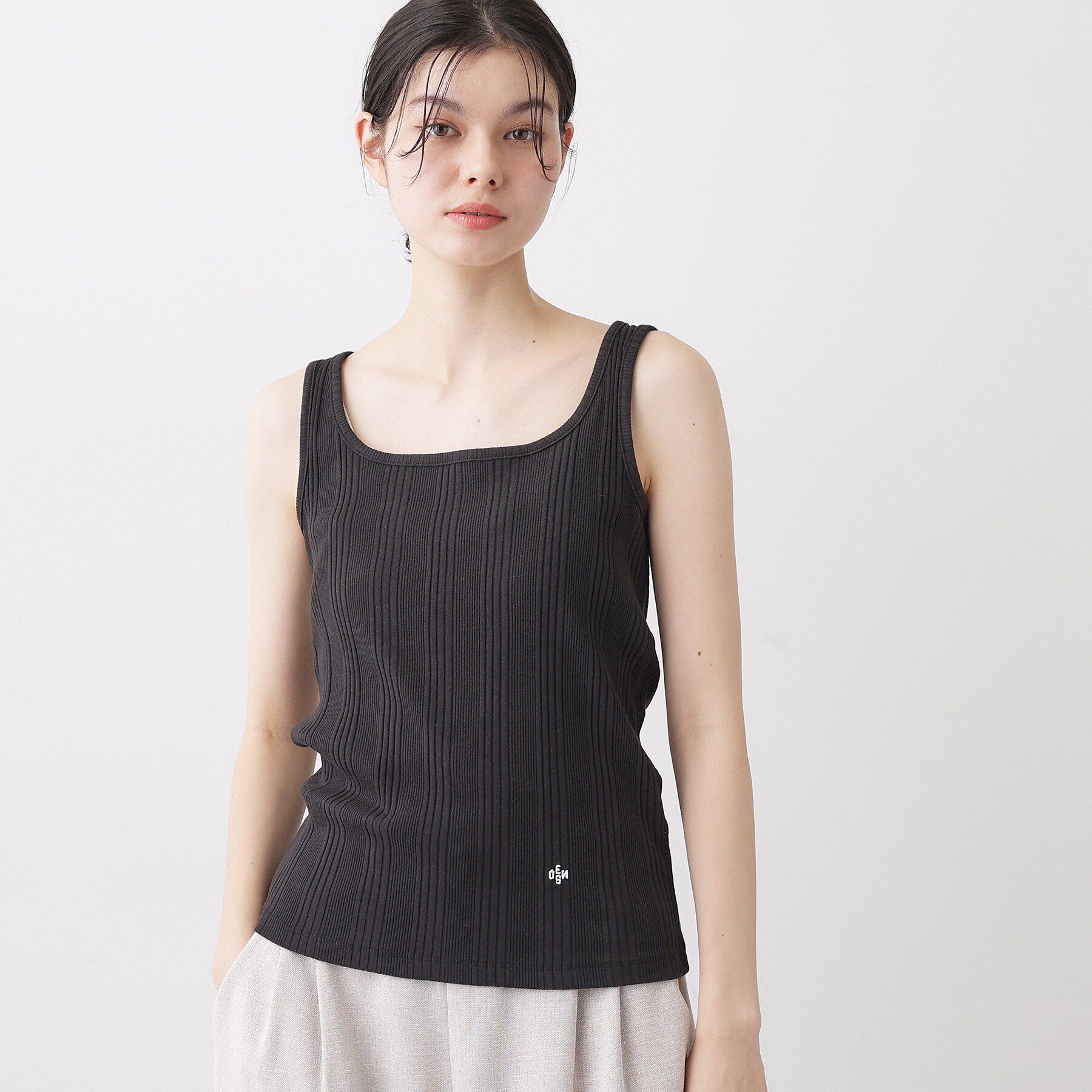 Dessin「【洗える】スクエアネックリブタンクトップ」|キャミソール|ブラック(019)