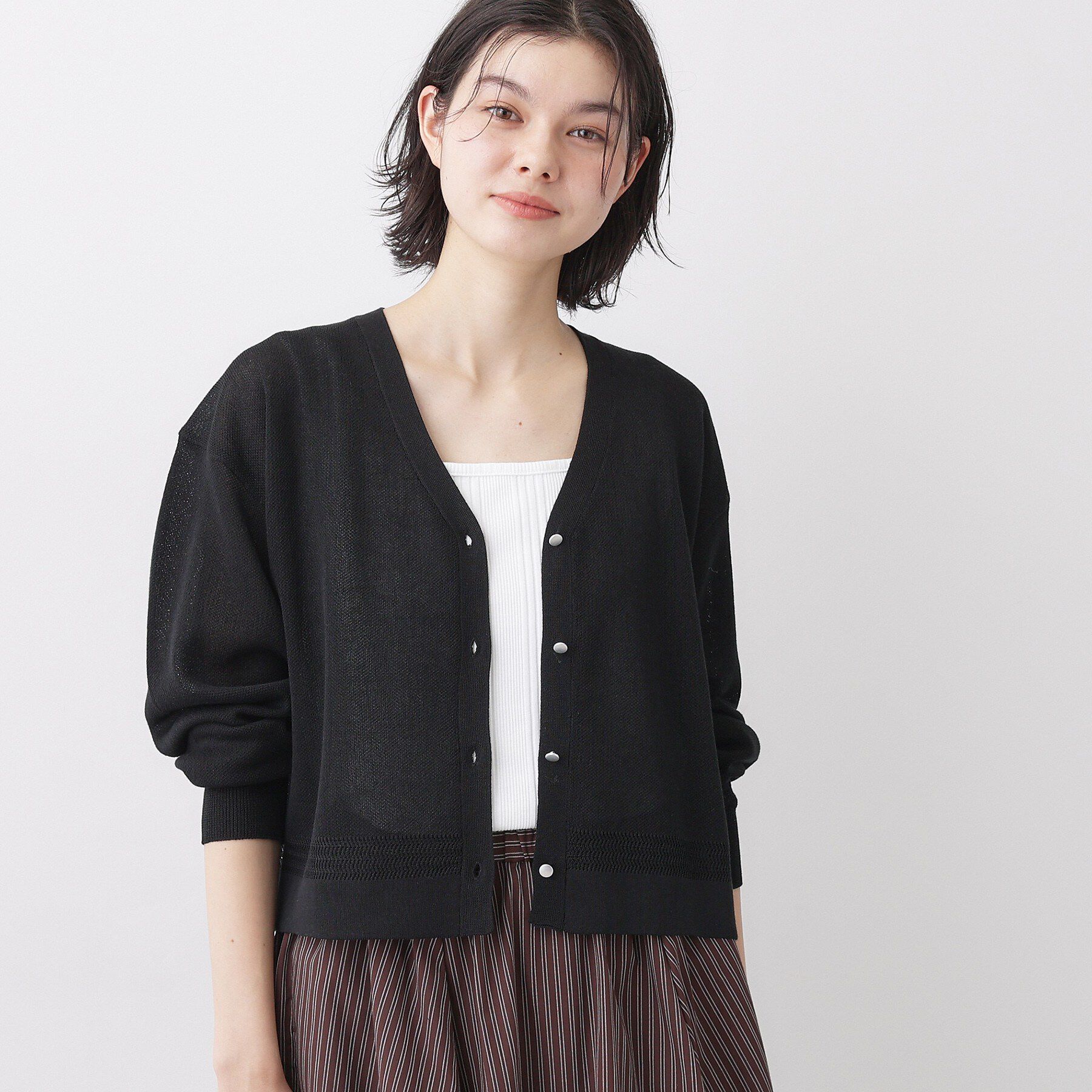 Dessin「【洗える】コットンブレンドVネックカーディガン」|カーディガン|ブラック(019)